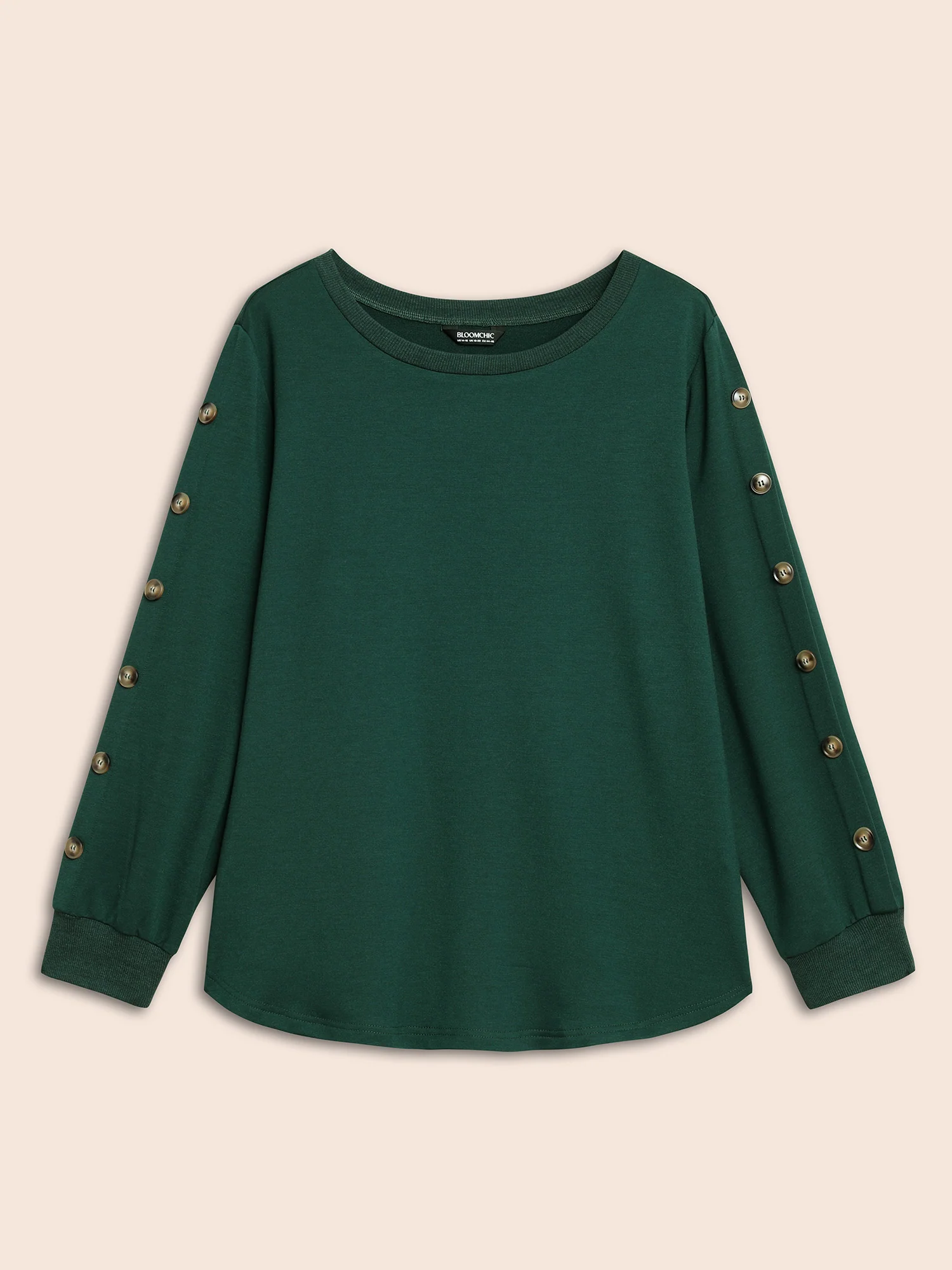 Crew Neck Patchwork Button Detail Sweatshirt - Image 6