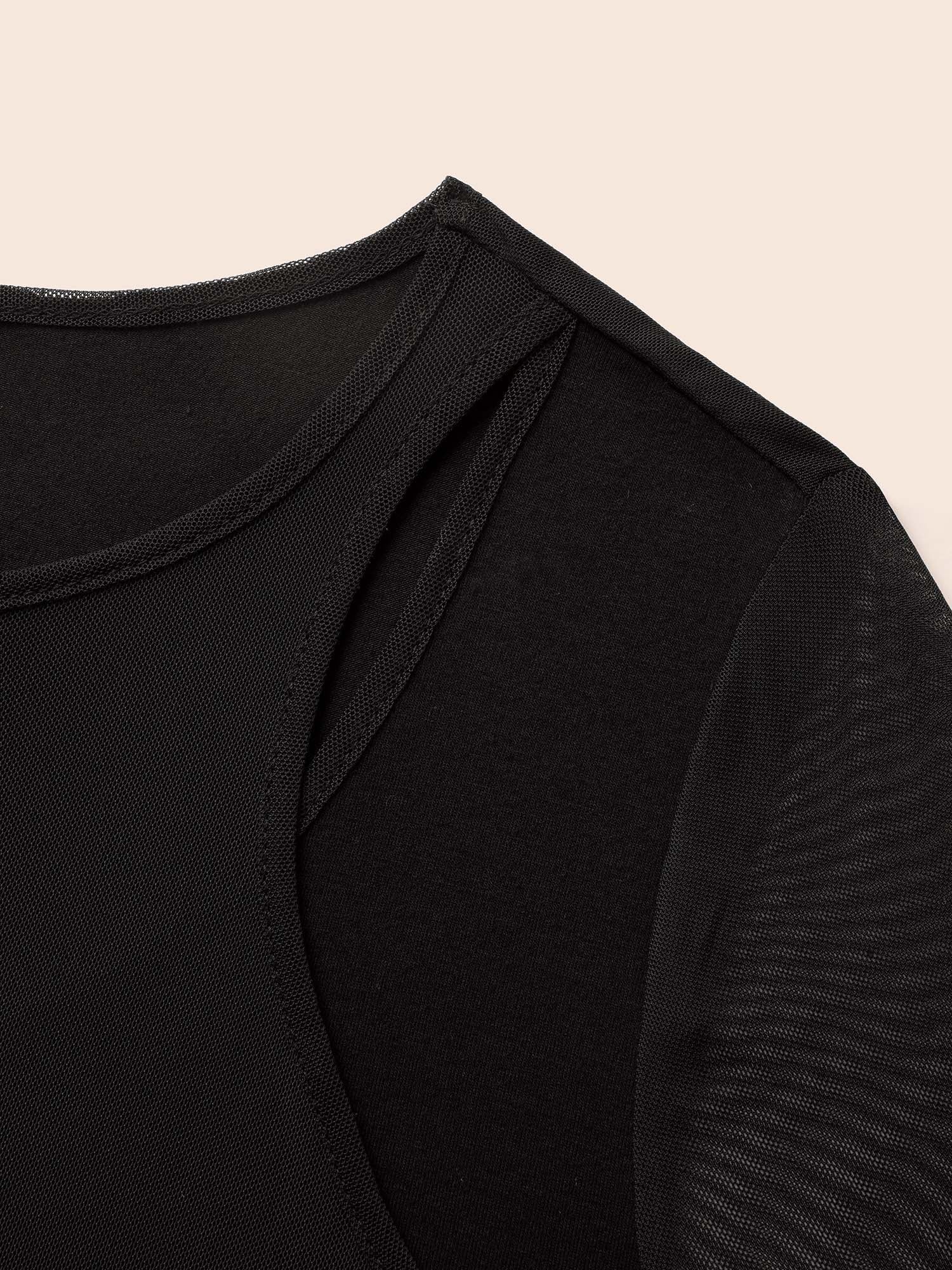 Crew Neck Patchwork Mesh Split Hem Dress - Image 5