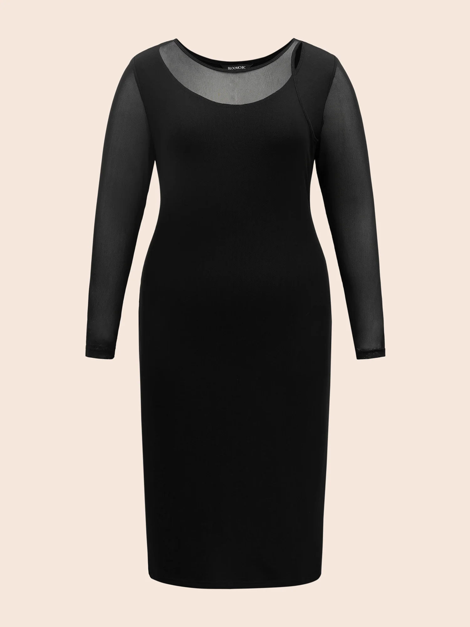 Crew Neck Patchwork Mesh Split Hem Dress - Image 7
