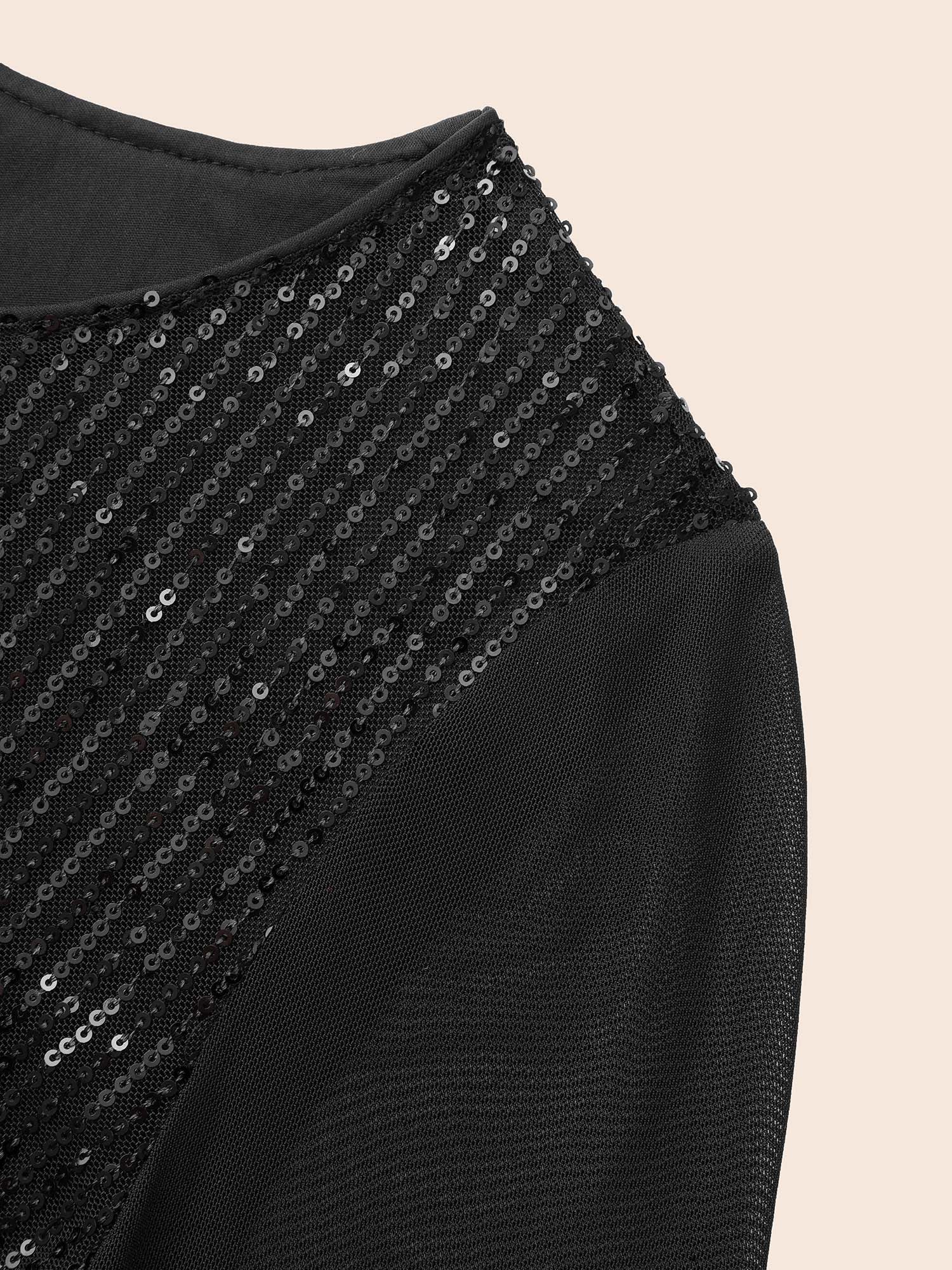 Crew Neck Patchwork Sequin Mesh Dress - Image 7