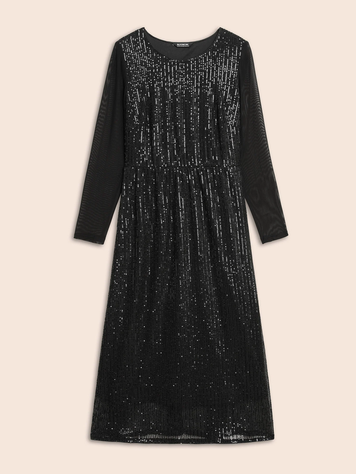 Crew Neck Patchwork Sequin Mesh Dress - Image 8