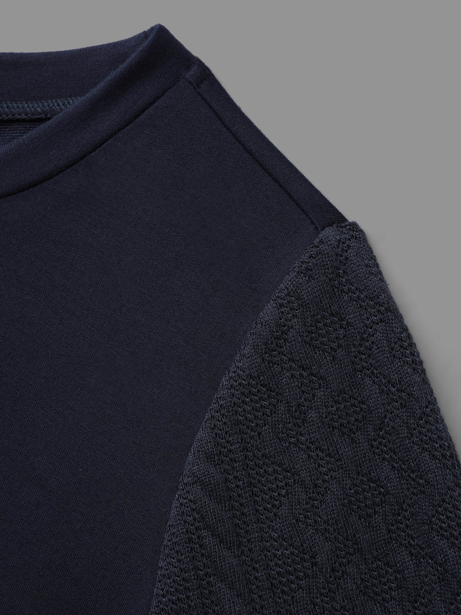 Crew Neck Plain Textured Patchwork Sweatshirt - Image 6