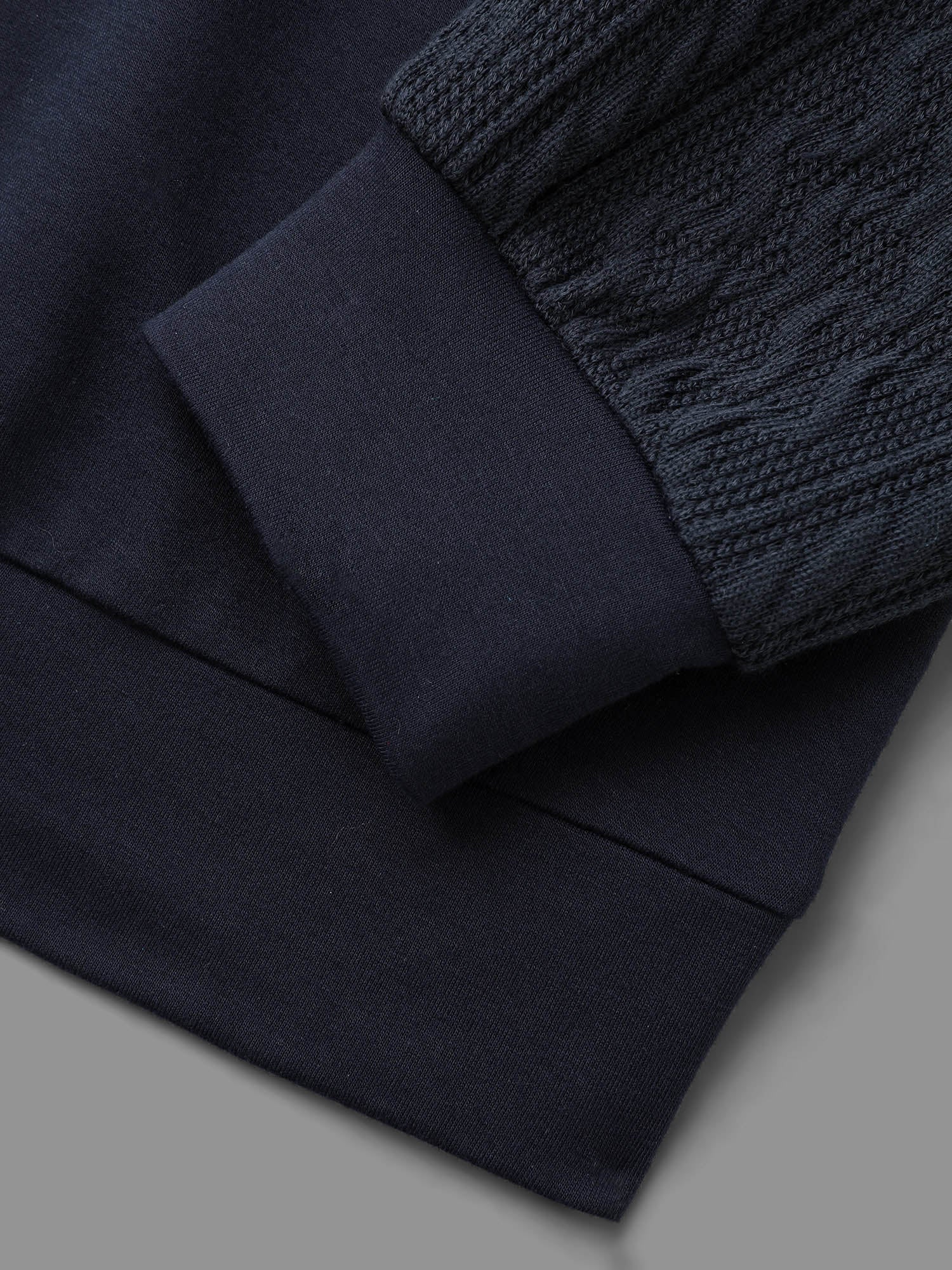 Crew Neck Plain Textured Patchwork Sweatshirt - Image 7