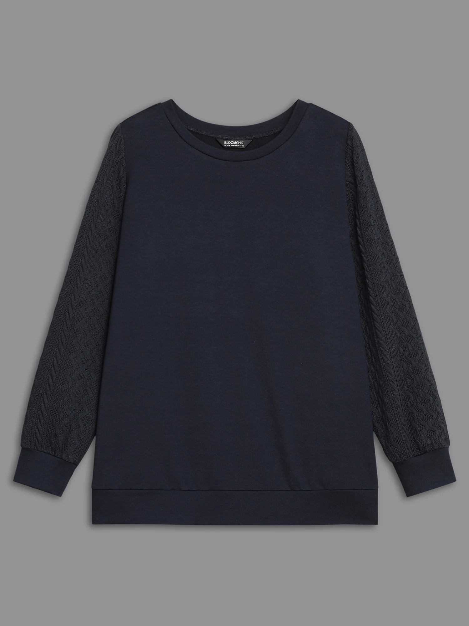 Crew Neck Plain Textured Patchwork Sweatshirt - Image 8