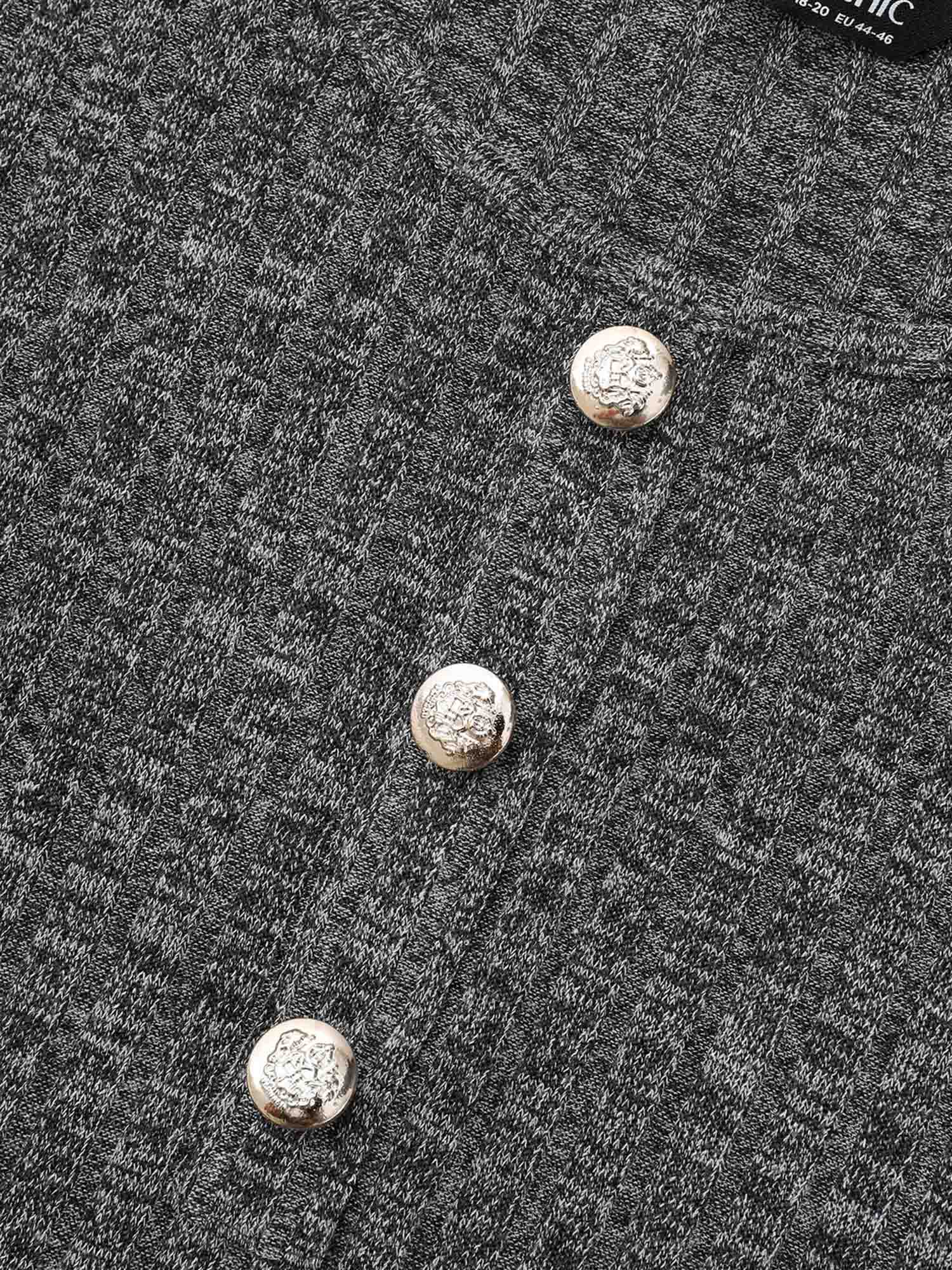 Crew Neck Rib Knit Button Detail Dress - Image 5