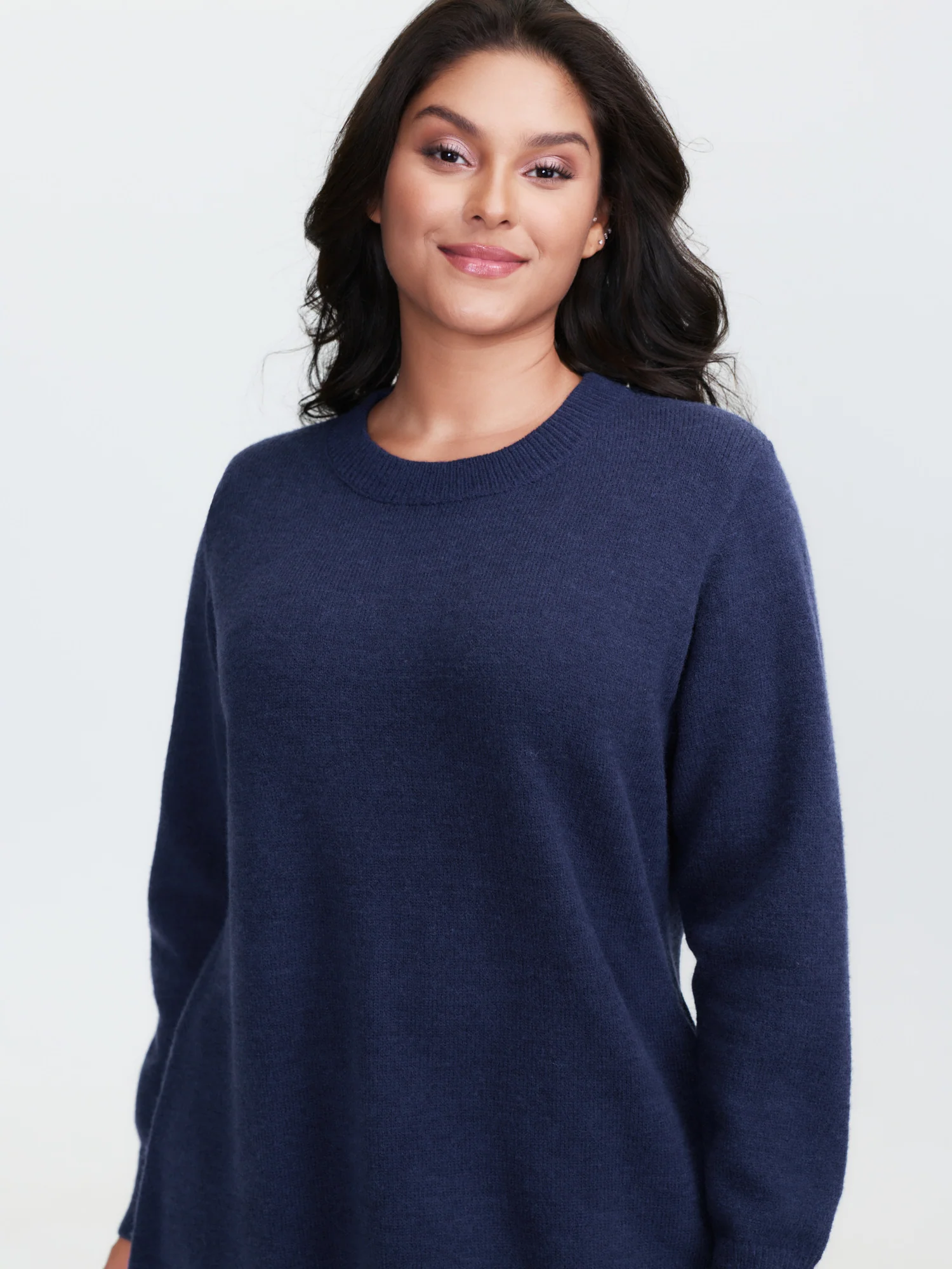 Crew Neck Solid Midi Sweater Dress - Image 2