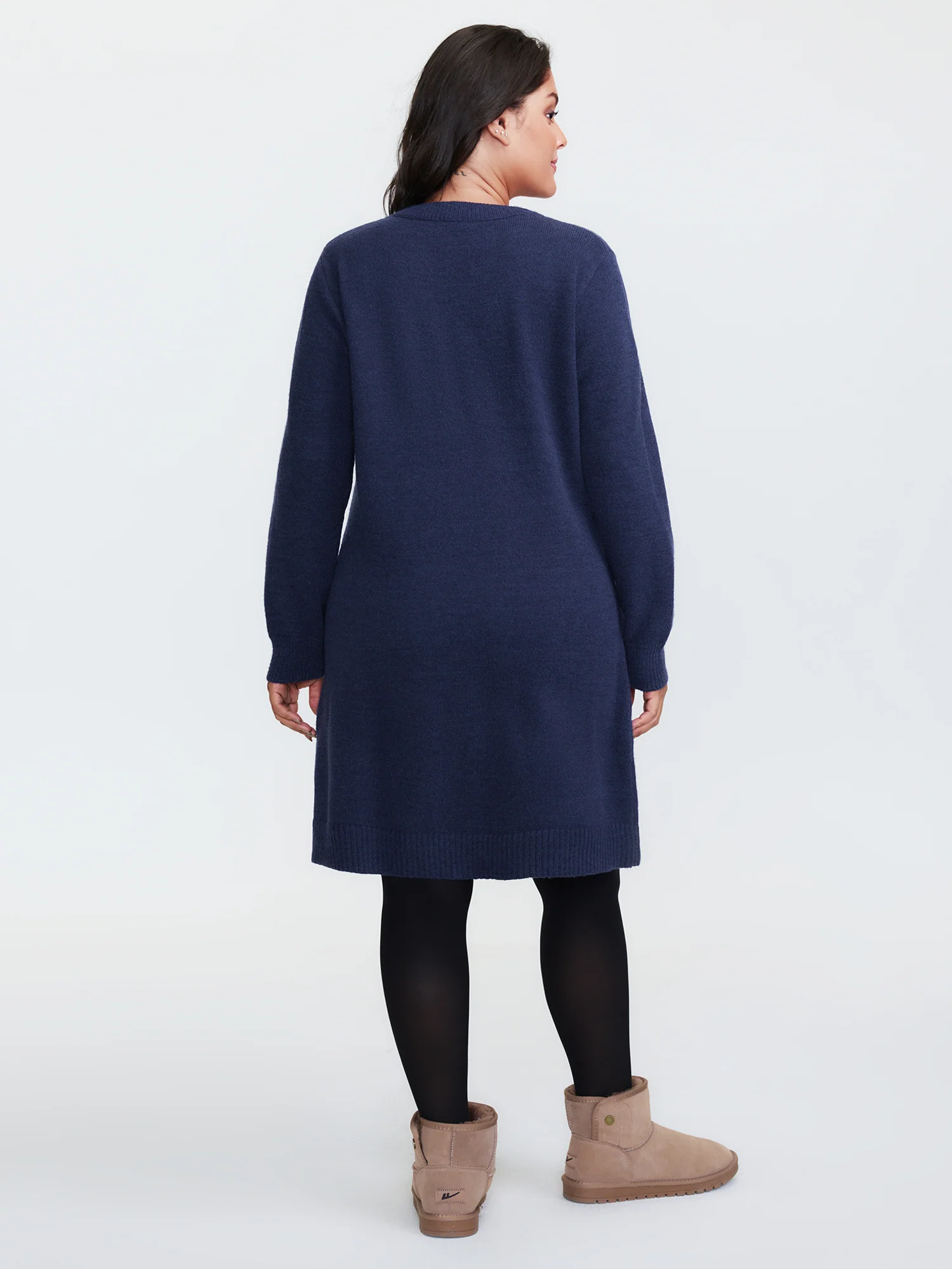 Crew Neck Solid Midi Sweater Dress - Image 4
