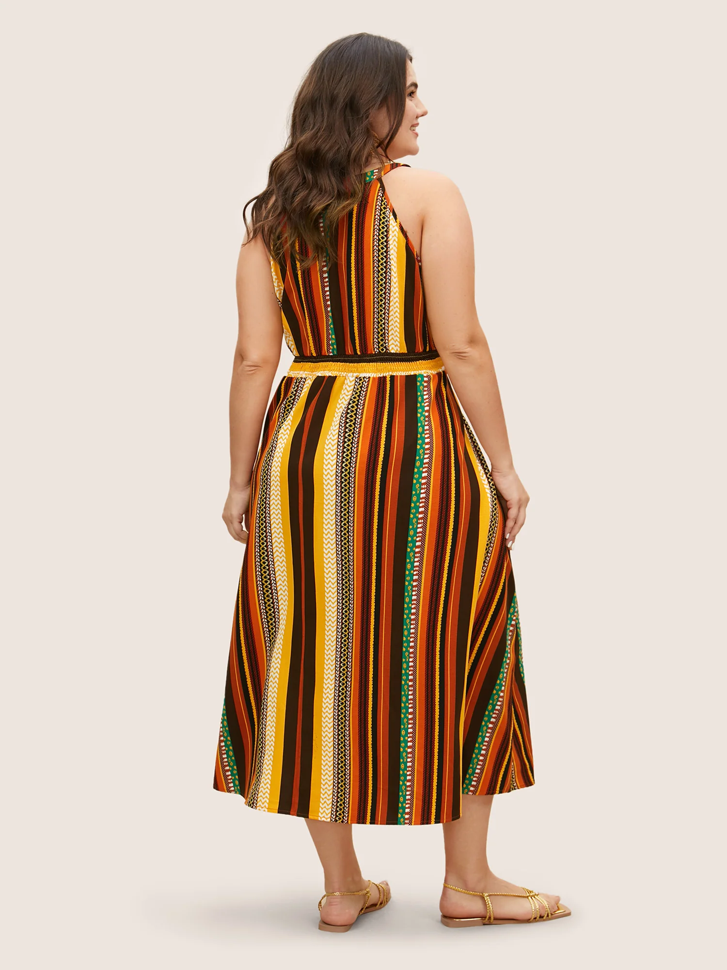 Crew Neck Striped Contrast Webbing Dress - Image 4