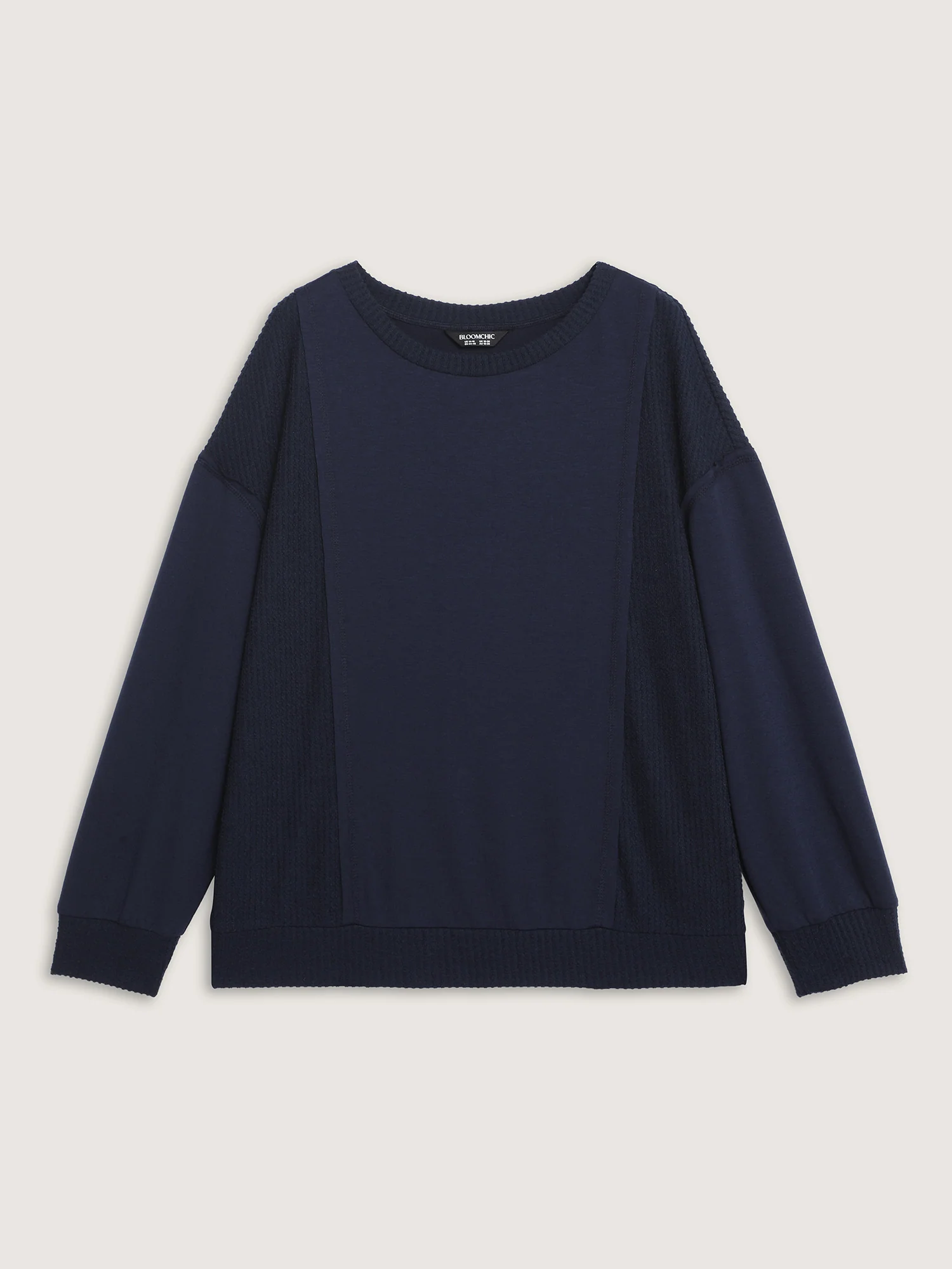 Crew Neck Textured Patchwork Sweatshirt - Image 7