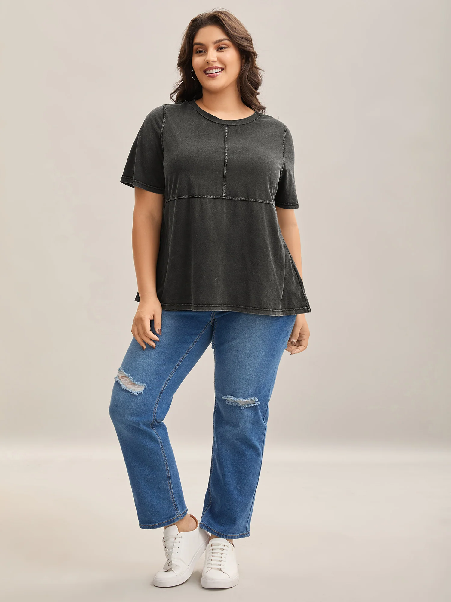 Crew Neck Vintage Plain T-Shirt - Image 3