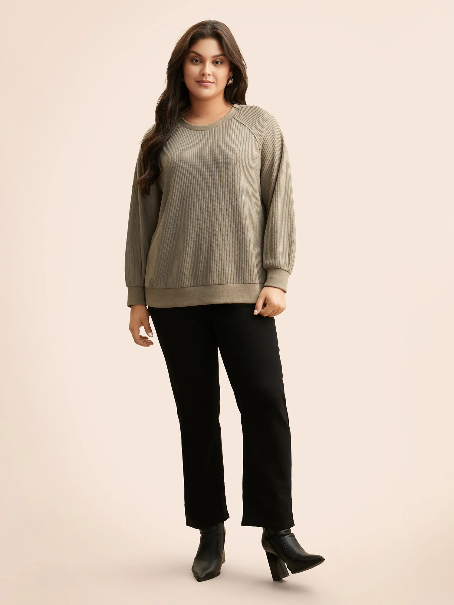 Crew Neck Zipper Detail Raglan Sleeve Sweatshirt - Image 4
