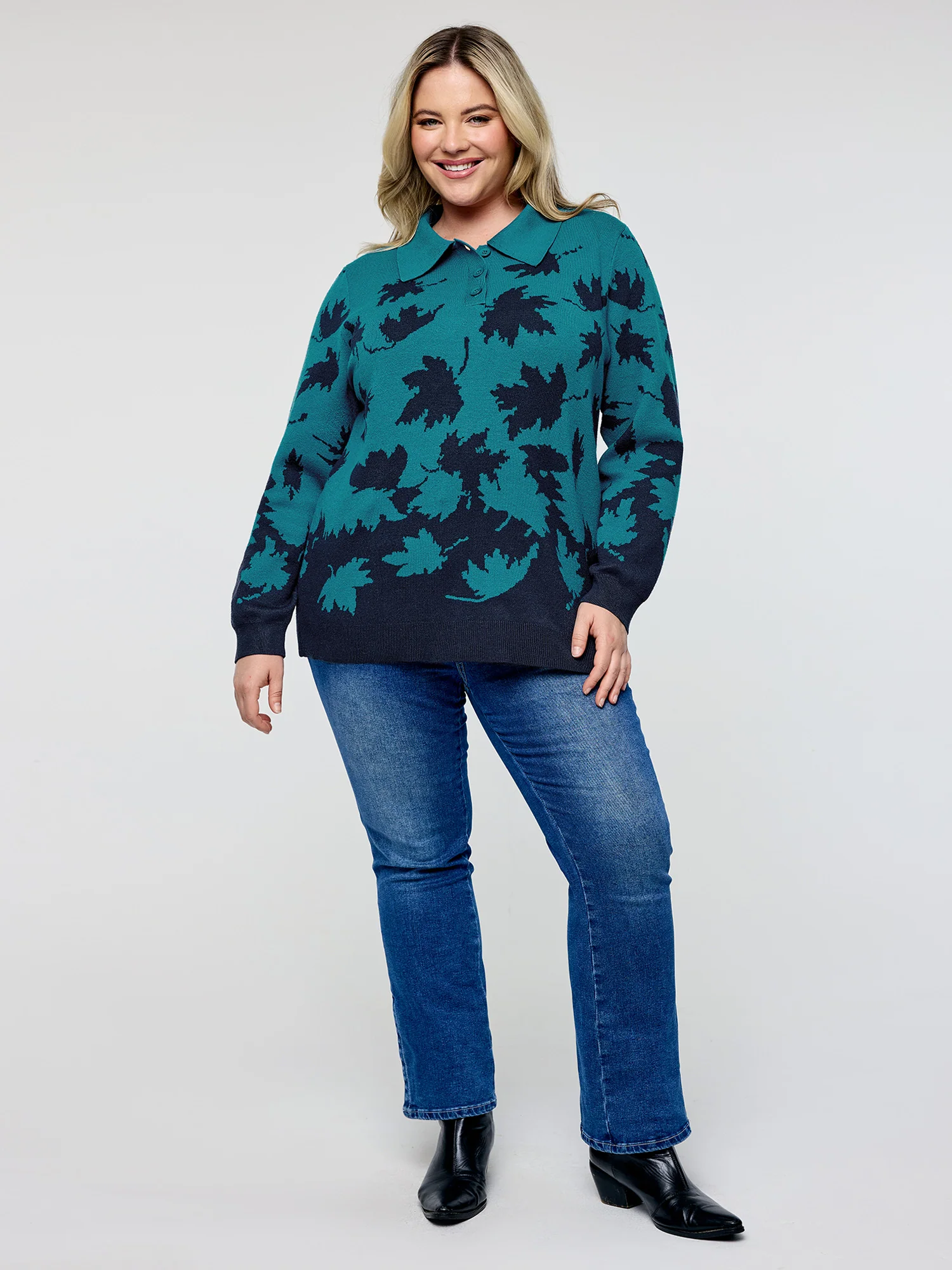 Crisp Fall Leaf Polo Neck Pullover - Image 2
