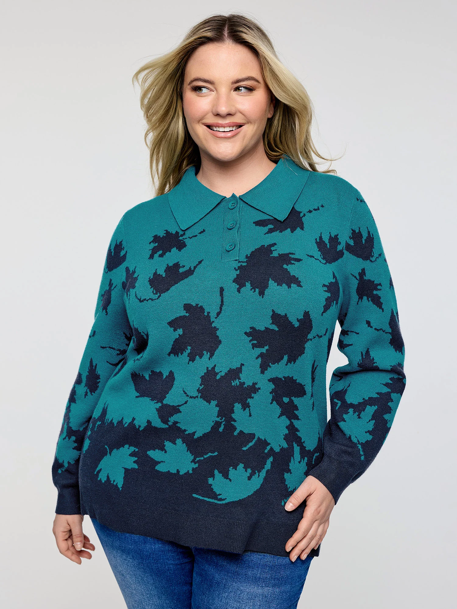 Crisp Fall Leaf Polo Neck Pullover - Image 3