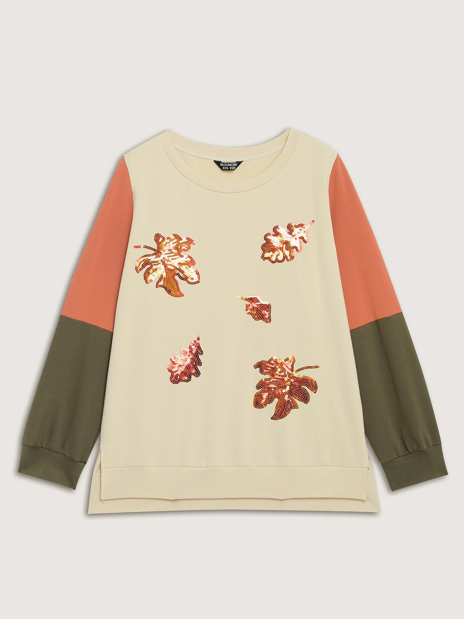 Crisp Leaf Print Sequin Embroidery Sweatshirt - Image 7