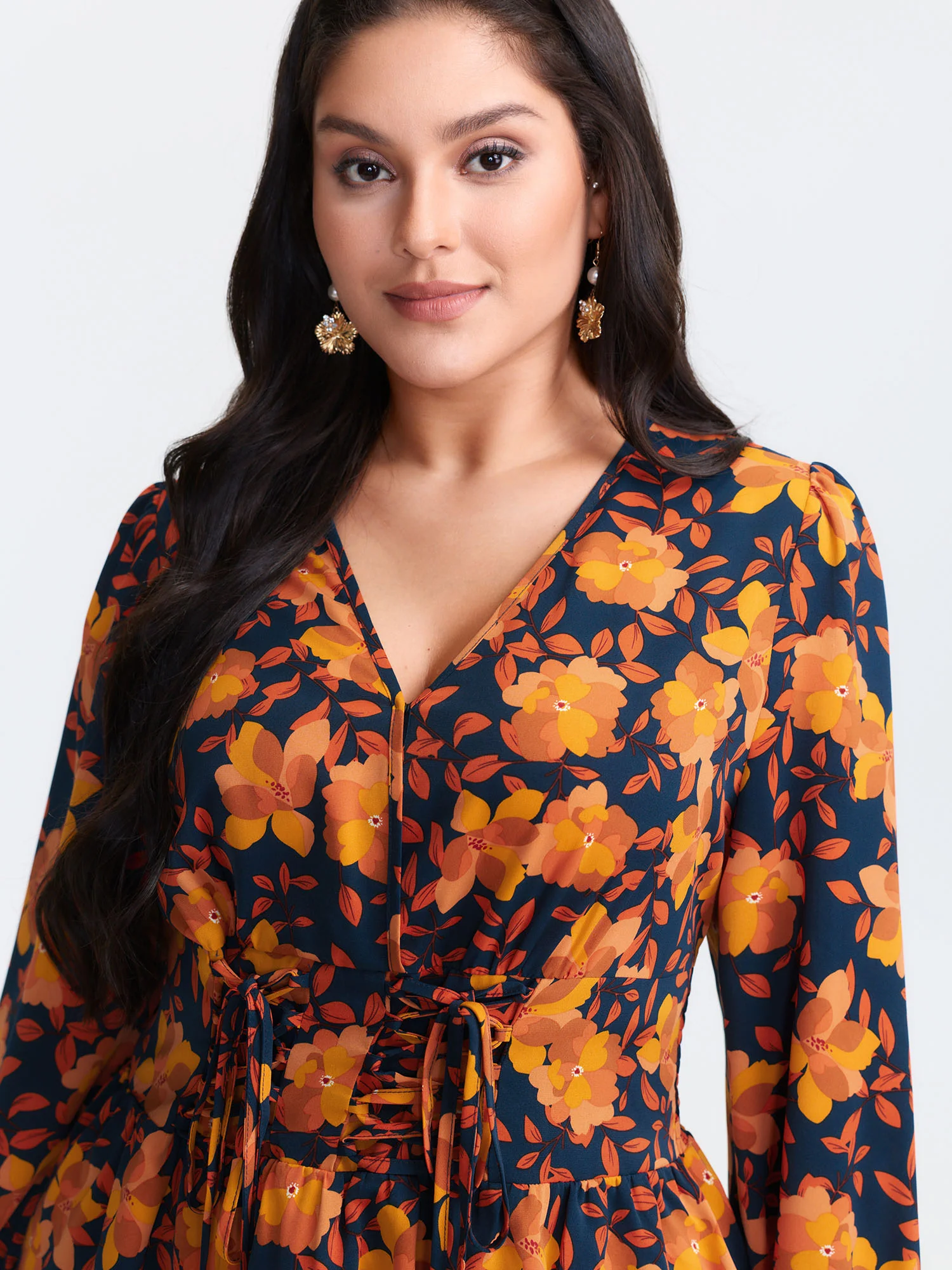 Crisp Leaf Print Shirred Waist Blouse - Image 2