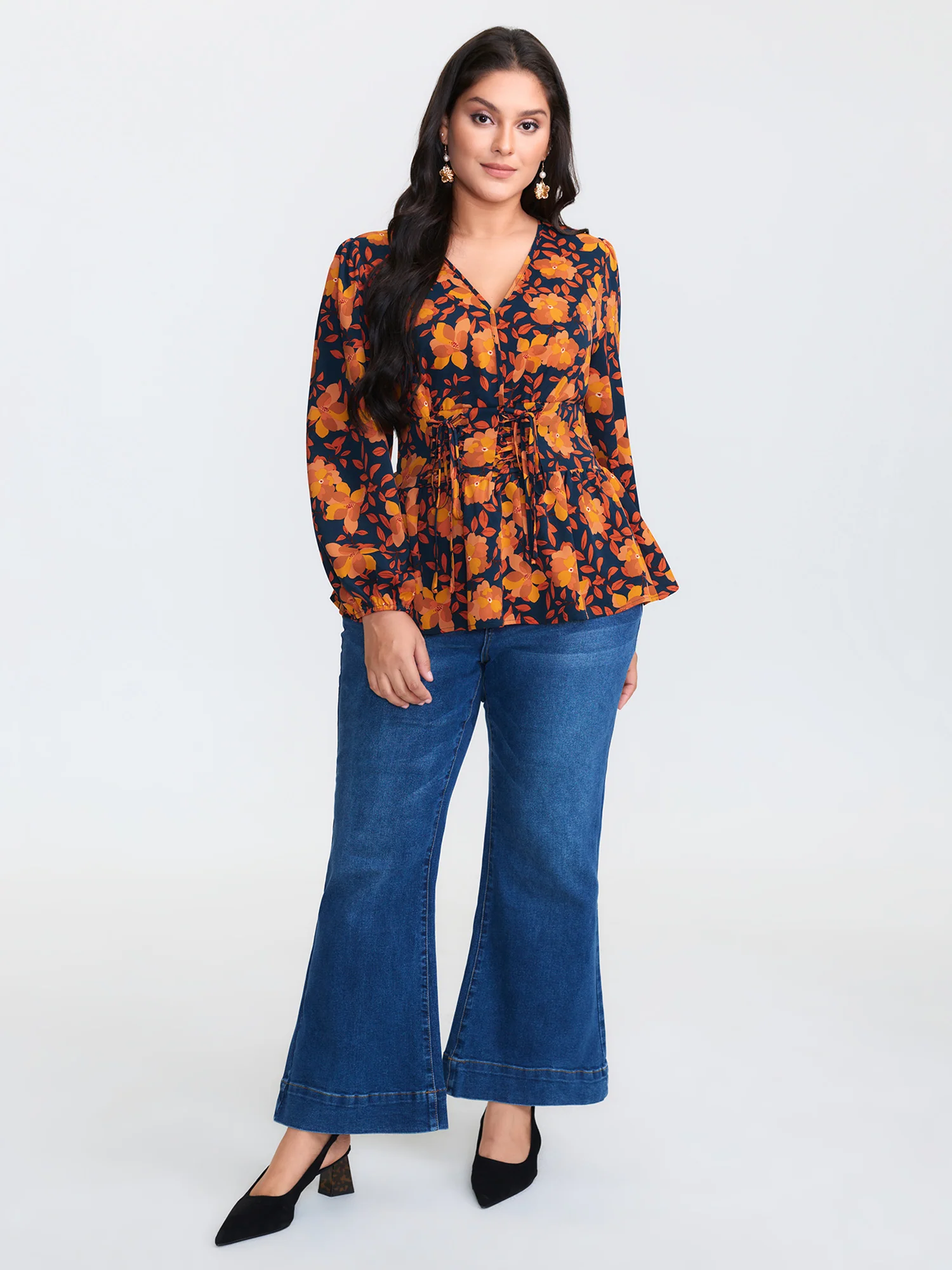 Crisp Leaf Print Shirred Waist Blouse - Image 3