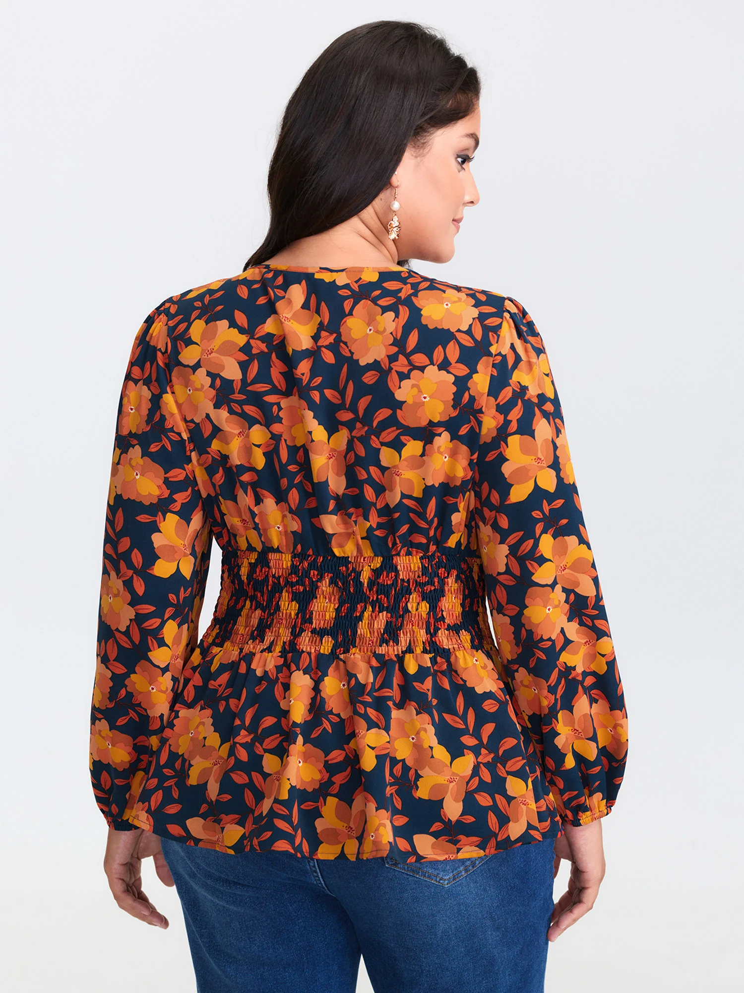 Crisp Leaf Print Shirred Waist Blouse - Image 4