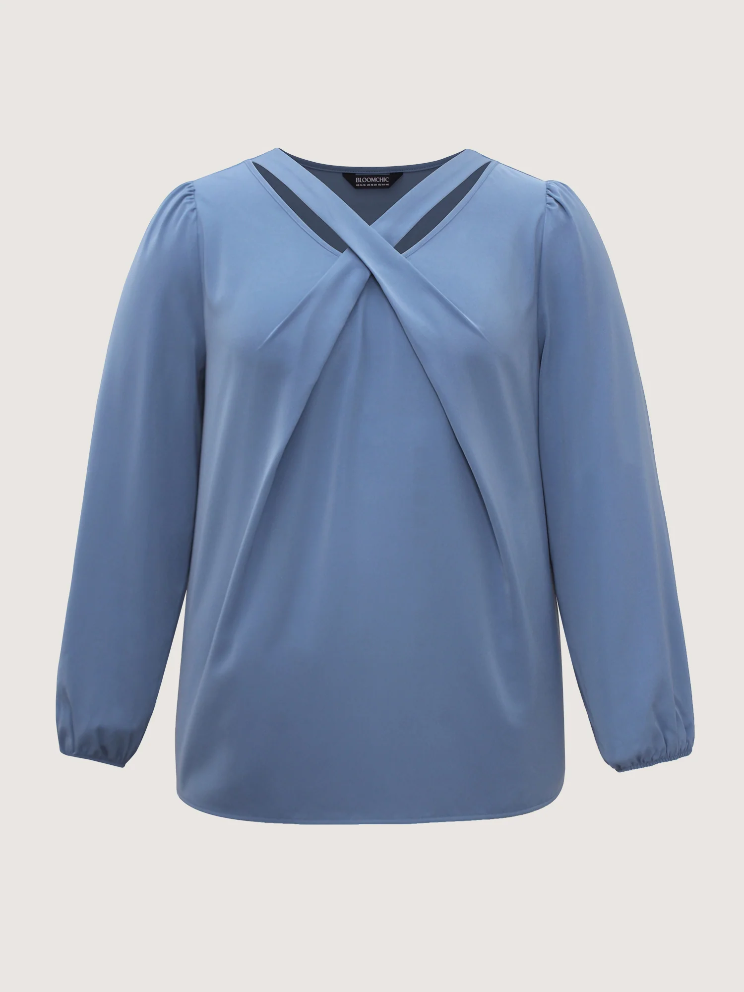 Criss Cross Neckline Puff Sleeve Gathered Blouse - Image 5