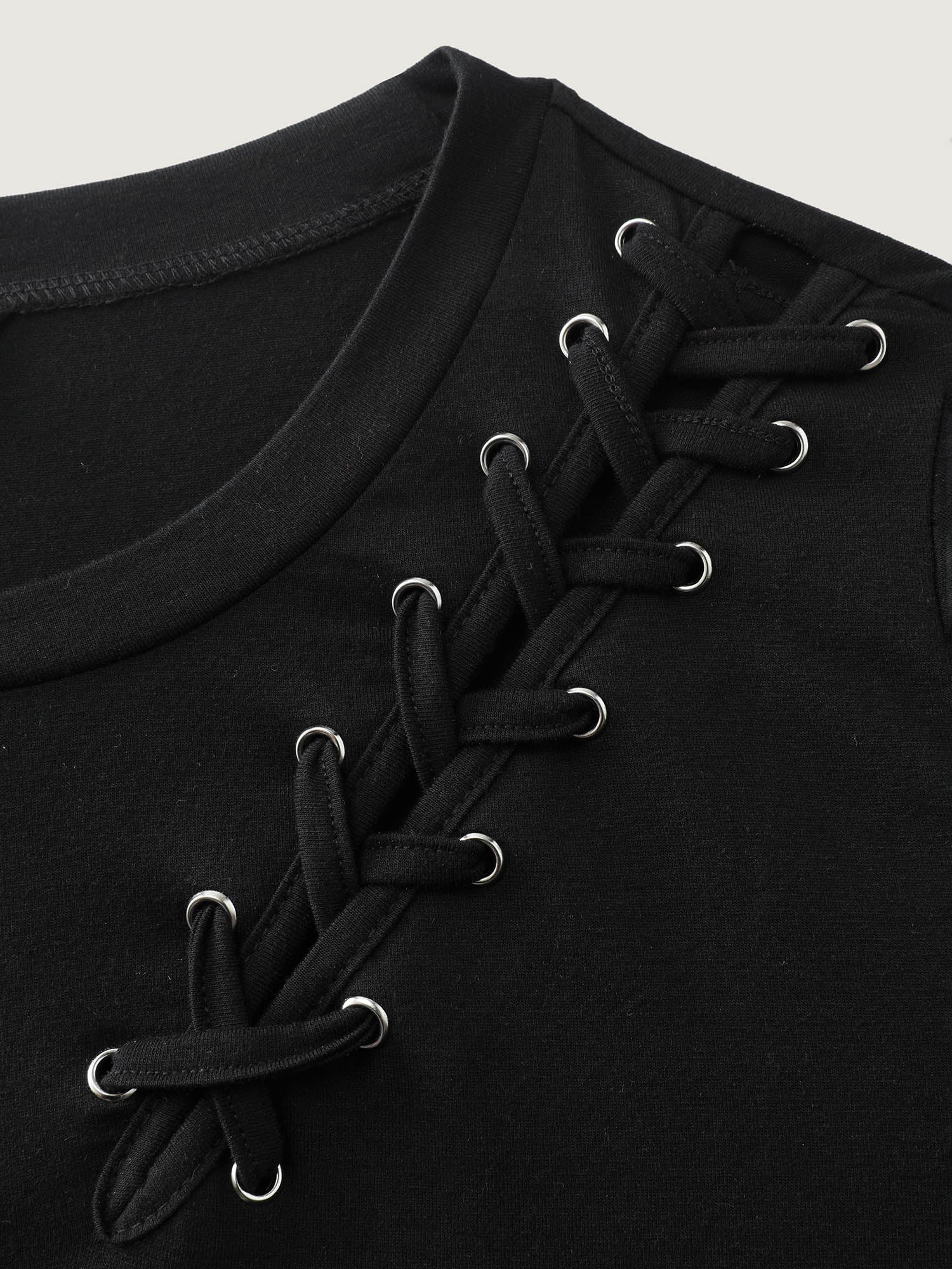 Crisscross Cut-Out Plain T-Shirt - Image 5