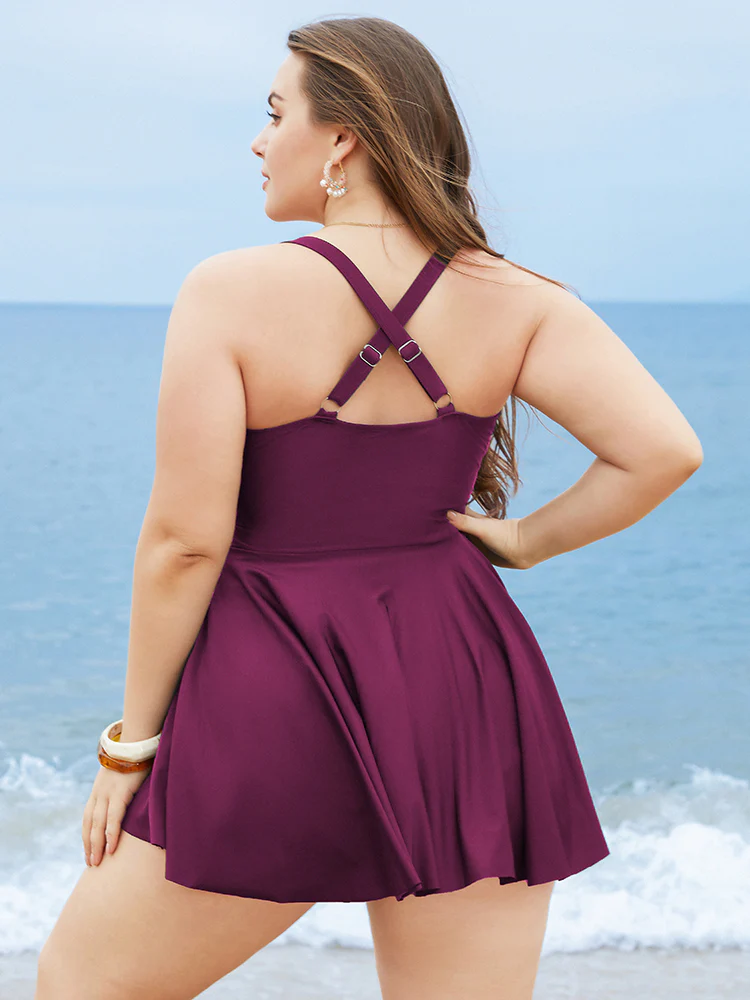 Crisscross Cut Out Sculpt Waist Ruffle Hem Swim Dress - Image 10