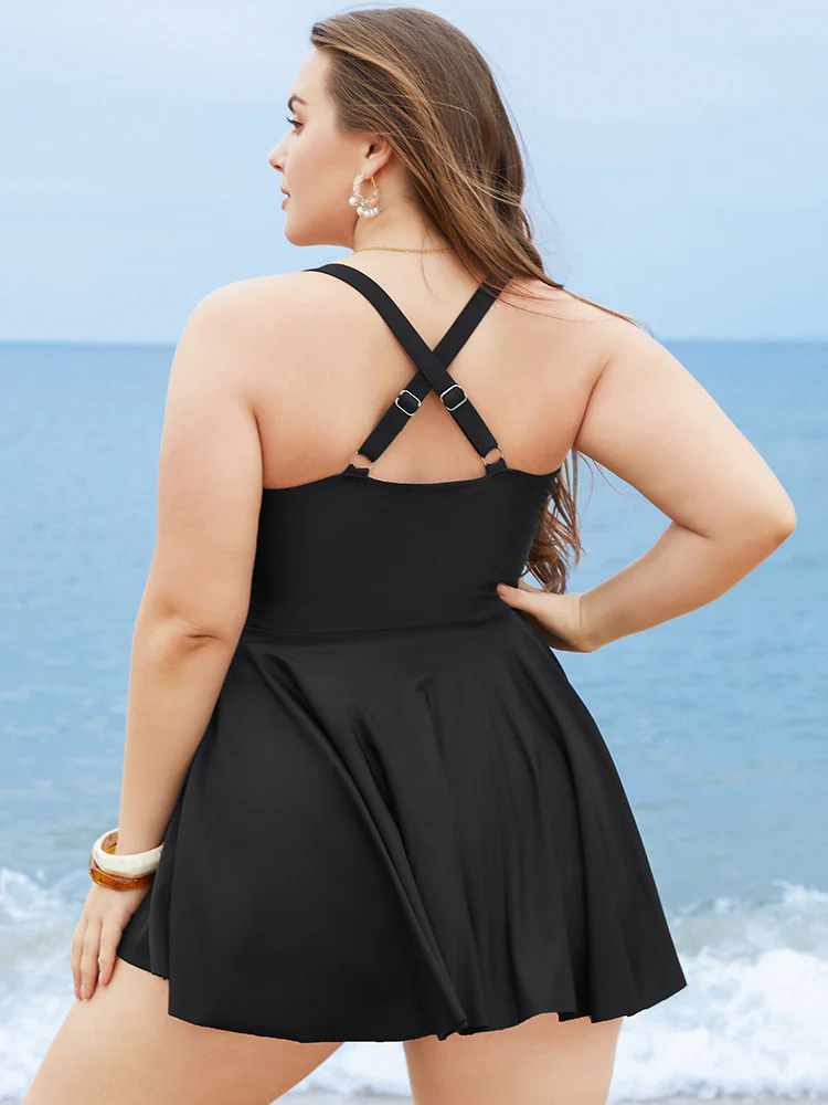Crisscross Cut Out Sculpt Waist Ruffle Hem Swim Dress - Image 2