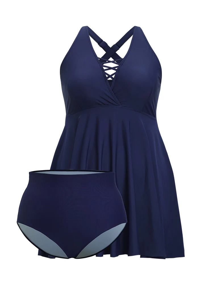Crisscross Neck Adjustable Straps Ruffles Hem Swim Dress - Image 10