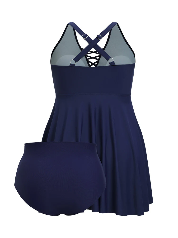 Crisscross Neck Adjustable Straps Ruffles Hem Swim Dress - Image 9
