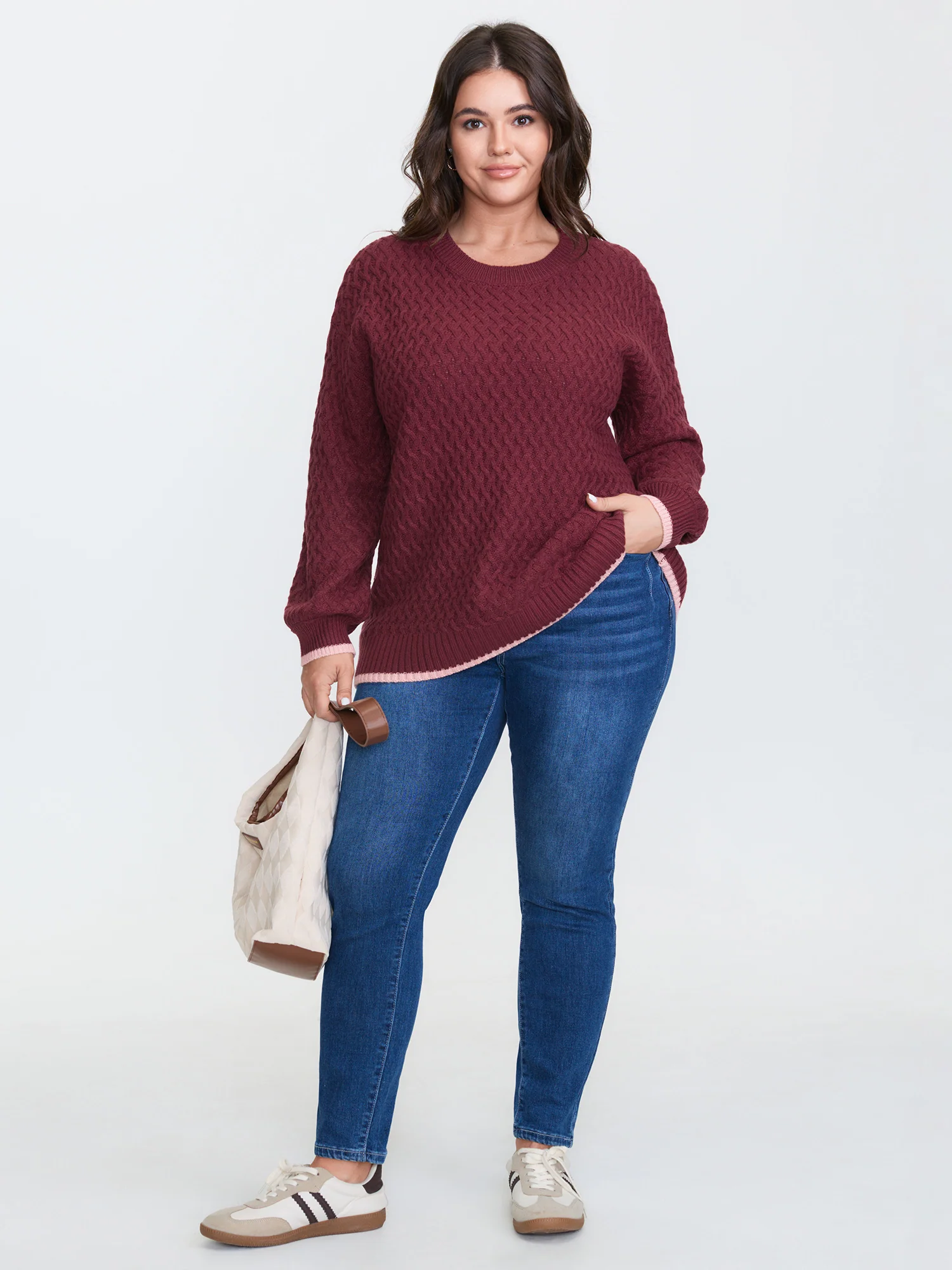 Crisscross Textured Color Contrast Pullover - Image 3