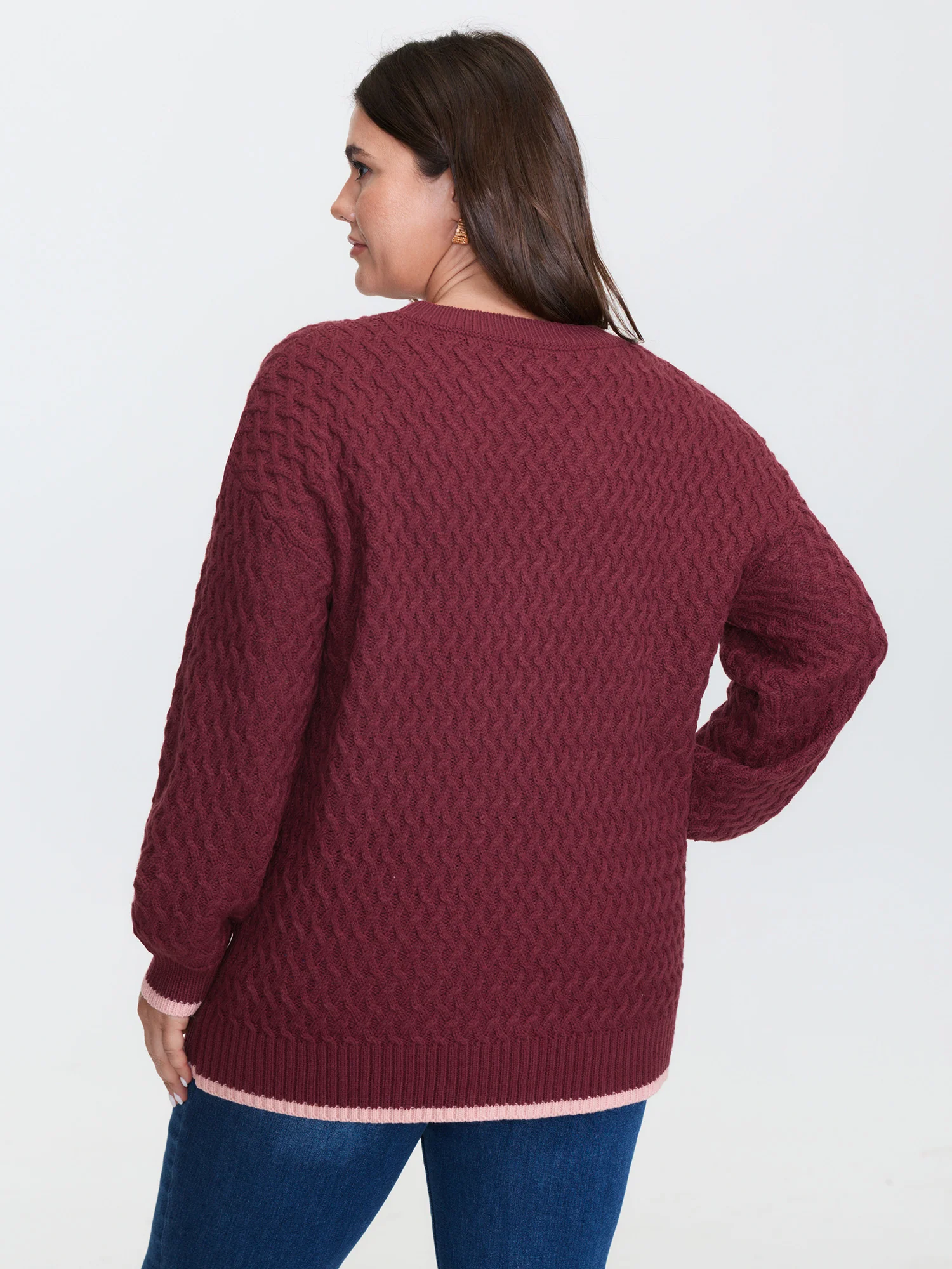 Crisscross Textured Color Contrast Pullover - Image 4