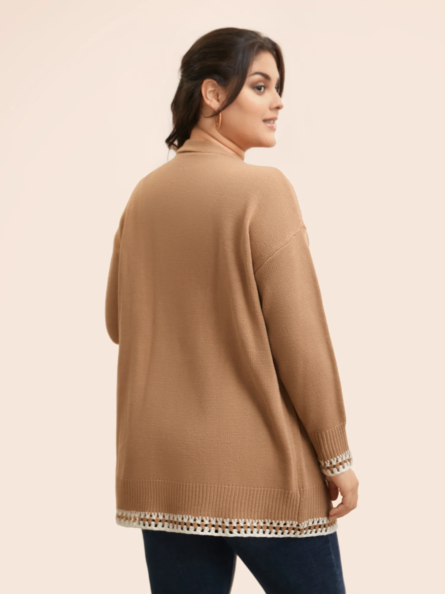 Crochet Contrast Wool Blend Cardigan - Image 2