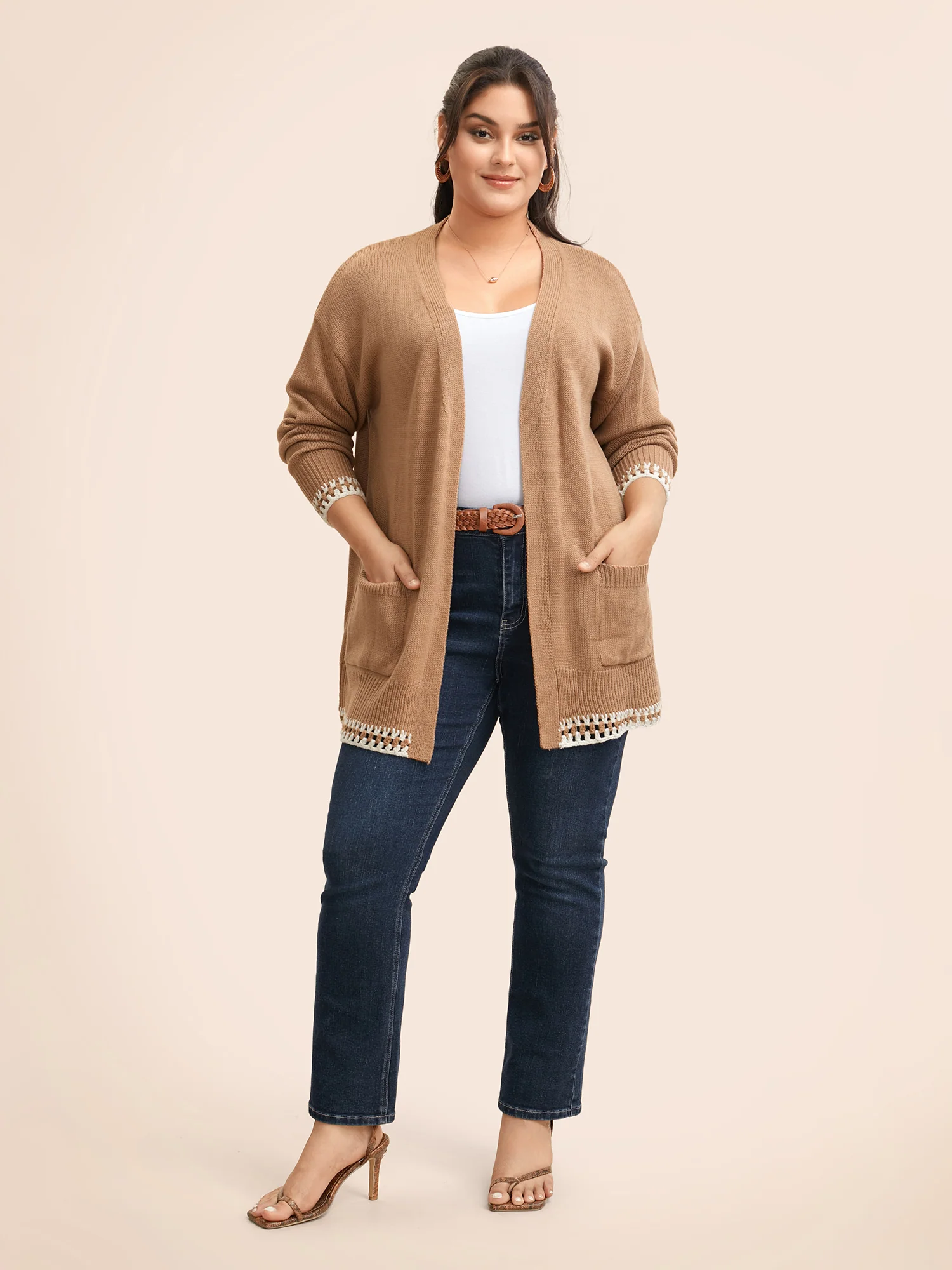 Crochet Contrast Wool Blend Cardigan - Image 3