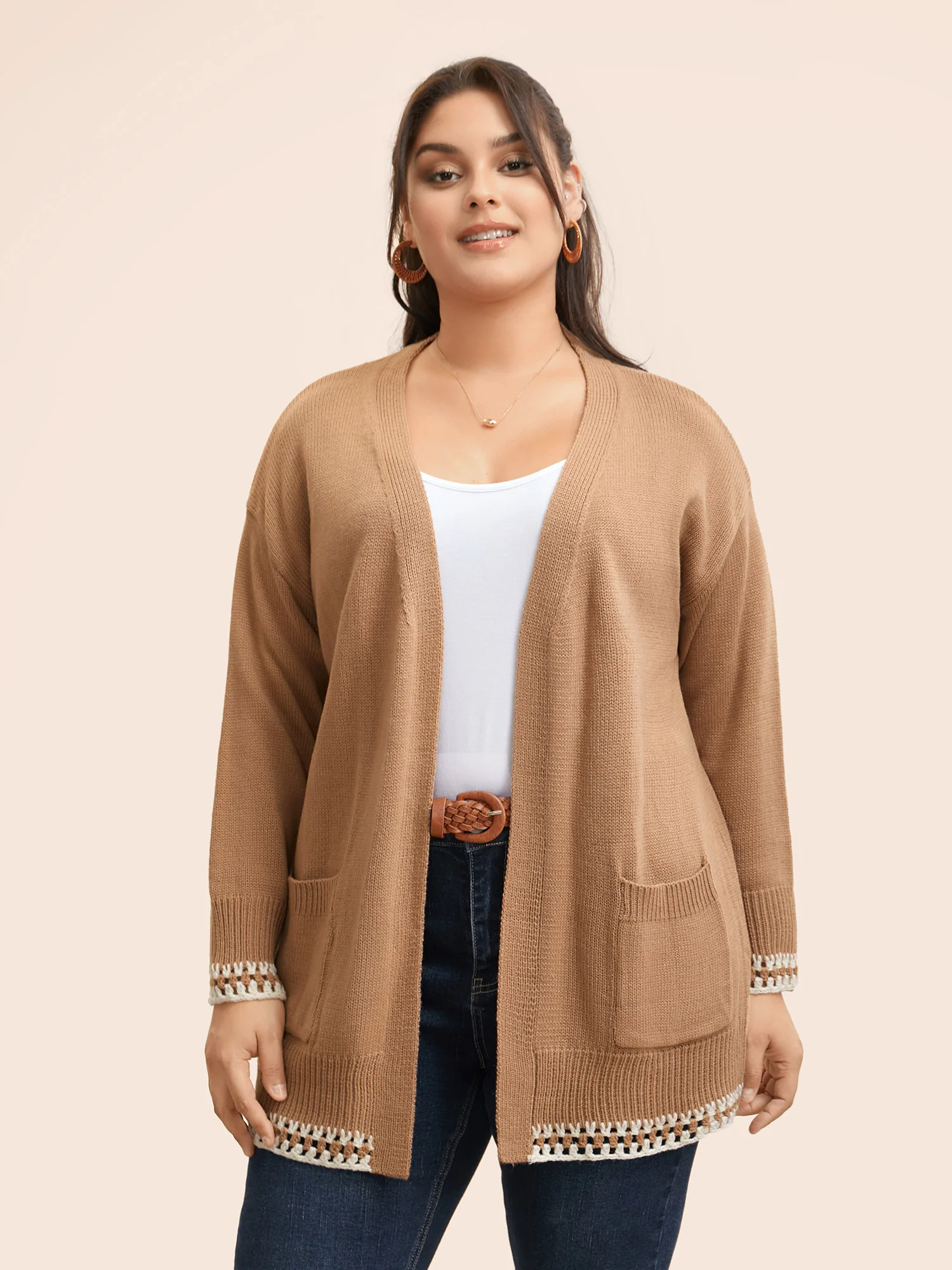Crochet Contrast Wool Blend Cardigan - Image 4