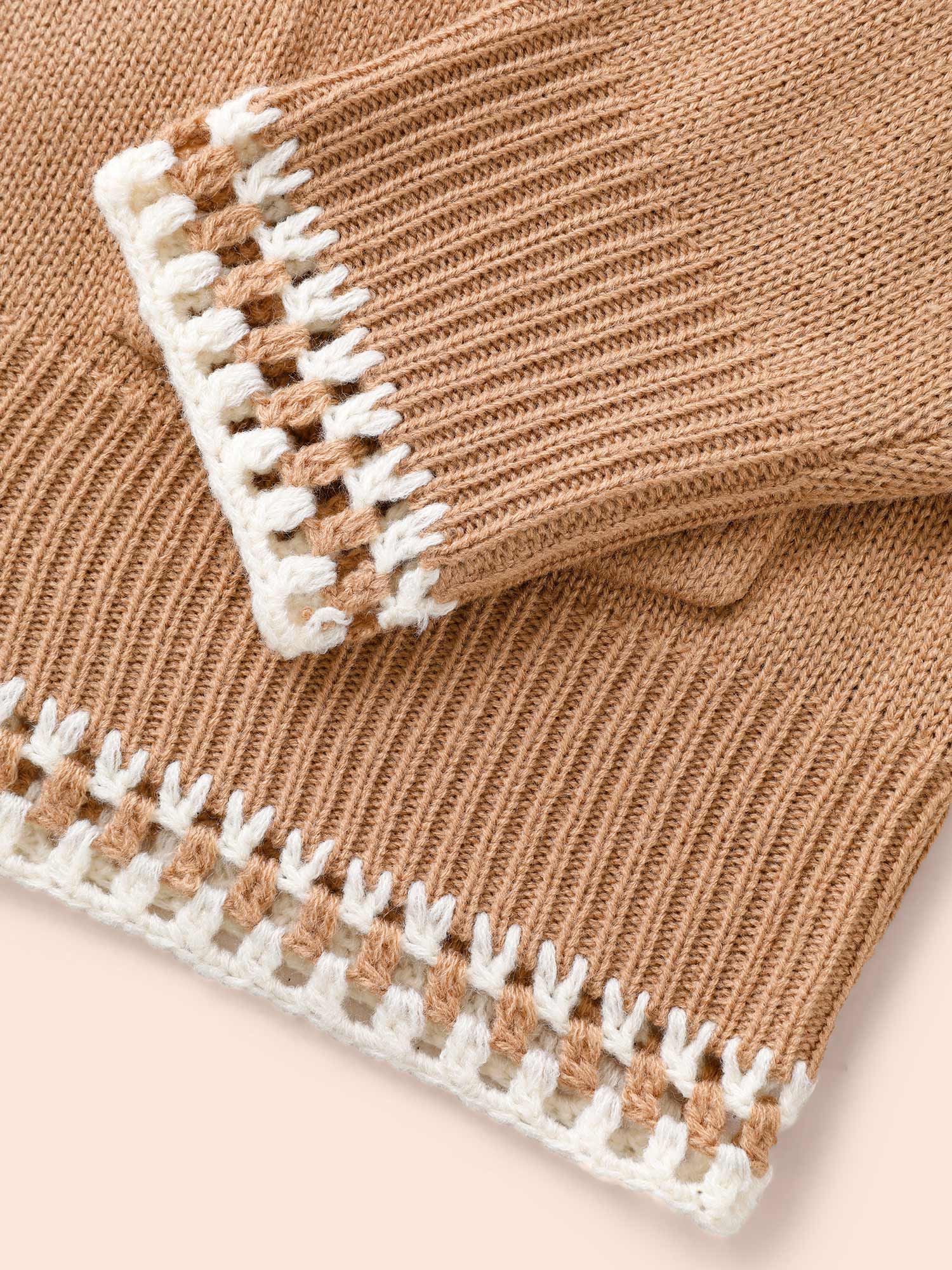 Crochet Contrast Wool Blend Cardigan - Image 5