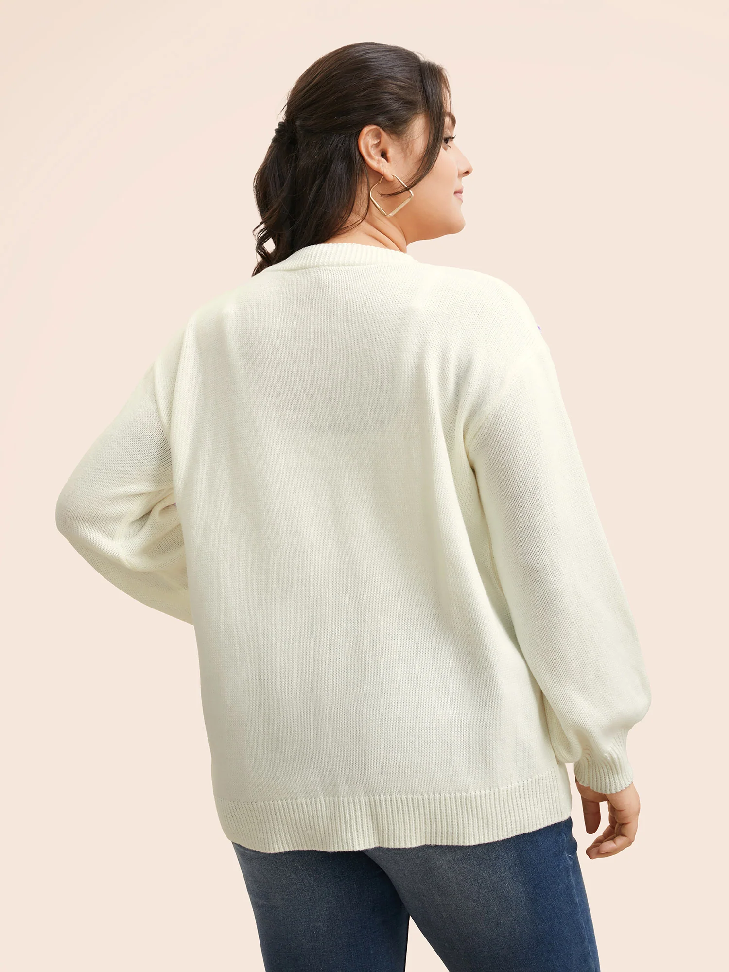 Crochet Floral Contrast Button Up Cardigan - Image 2