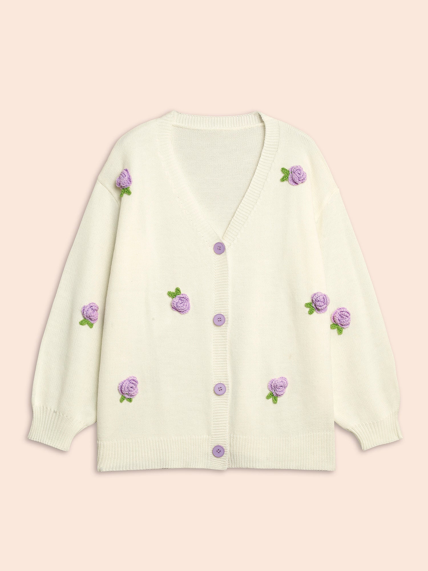 Crochet Floral Contrast Button Up Cardigan - Image 8