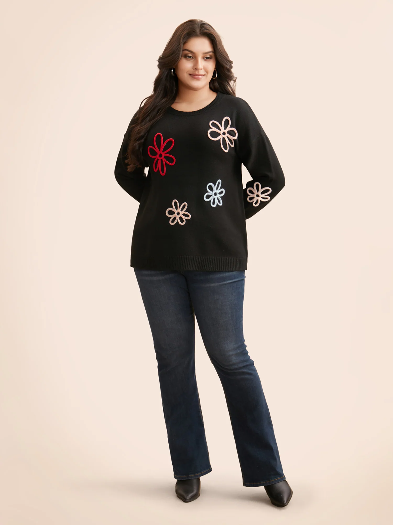 Crochet Floral Crew Neck Pullover - Image 4