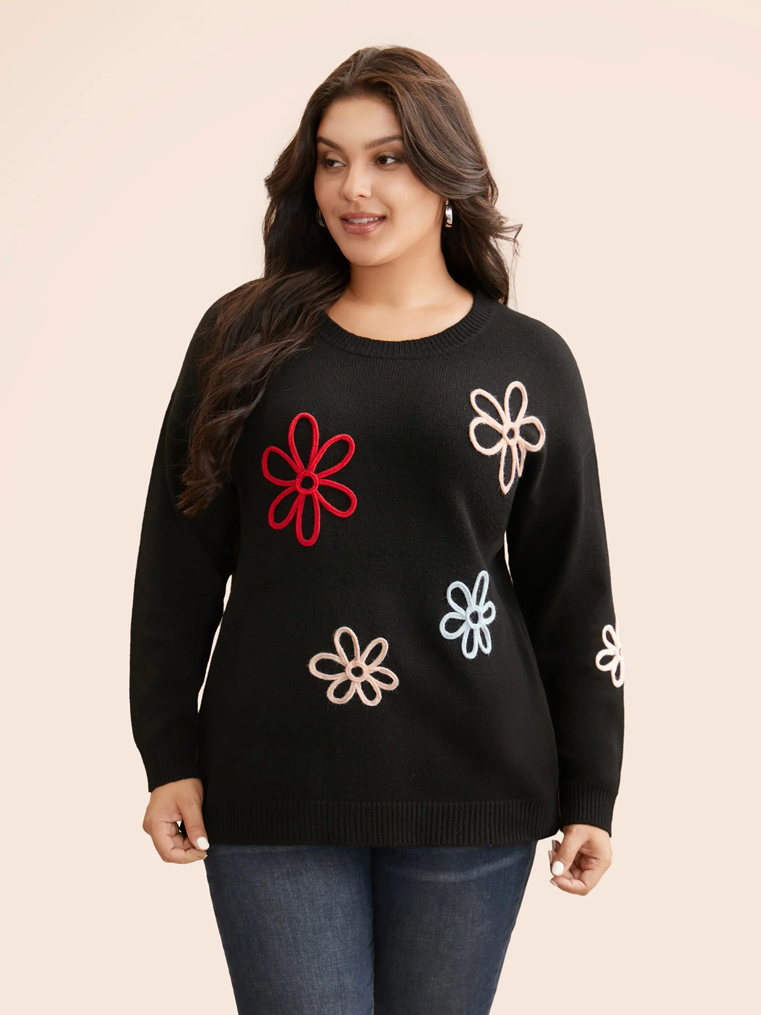 Crochet Floral Crew Neck Pullover - Image 5