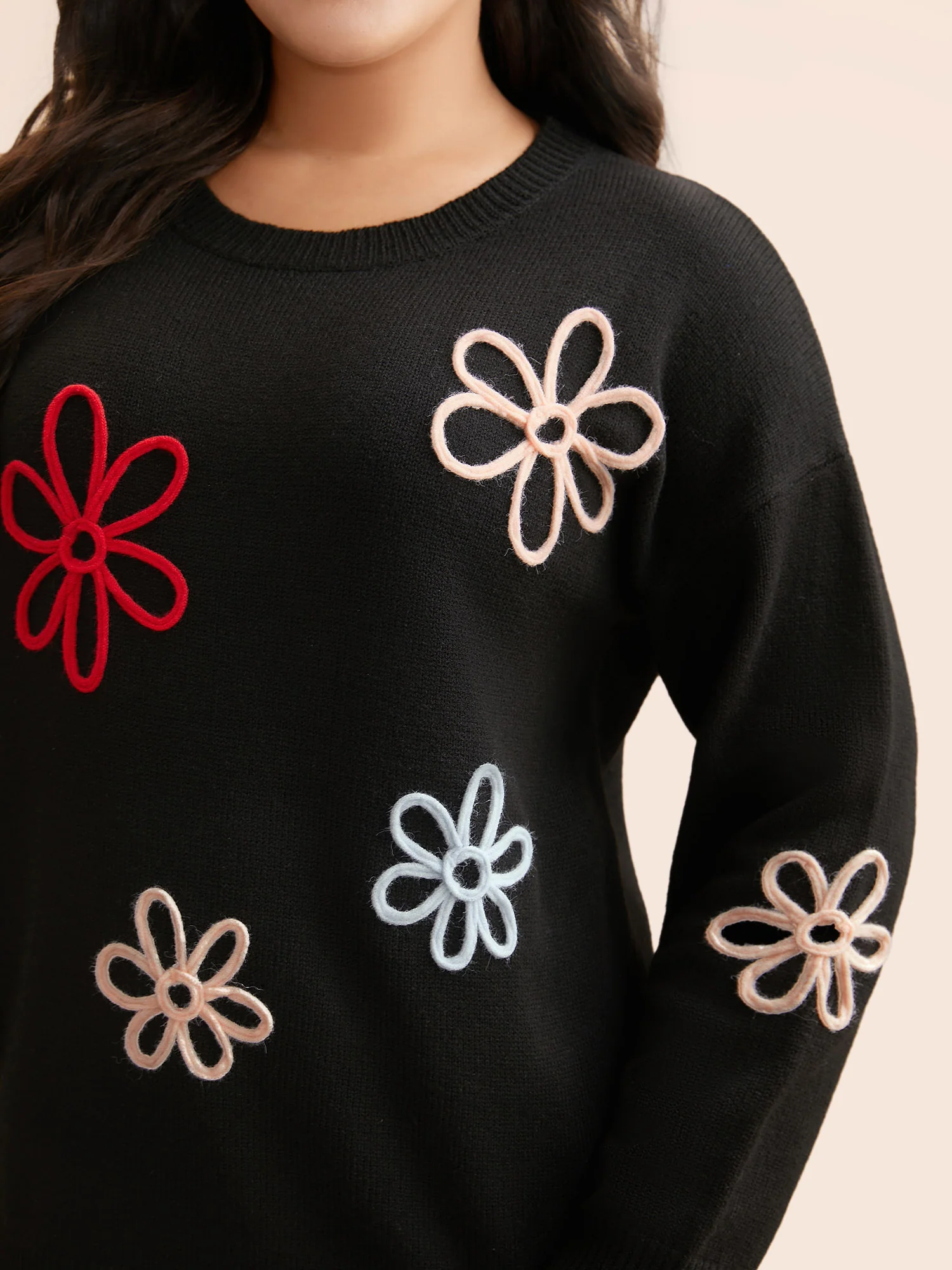 Crochet Floral Crew Neck Pullover - Image 6