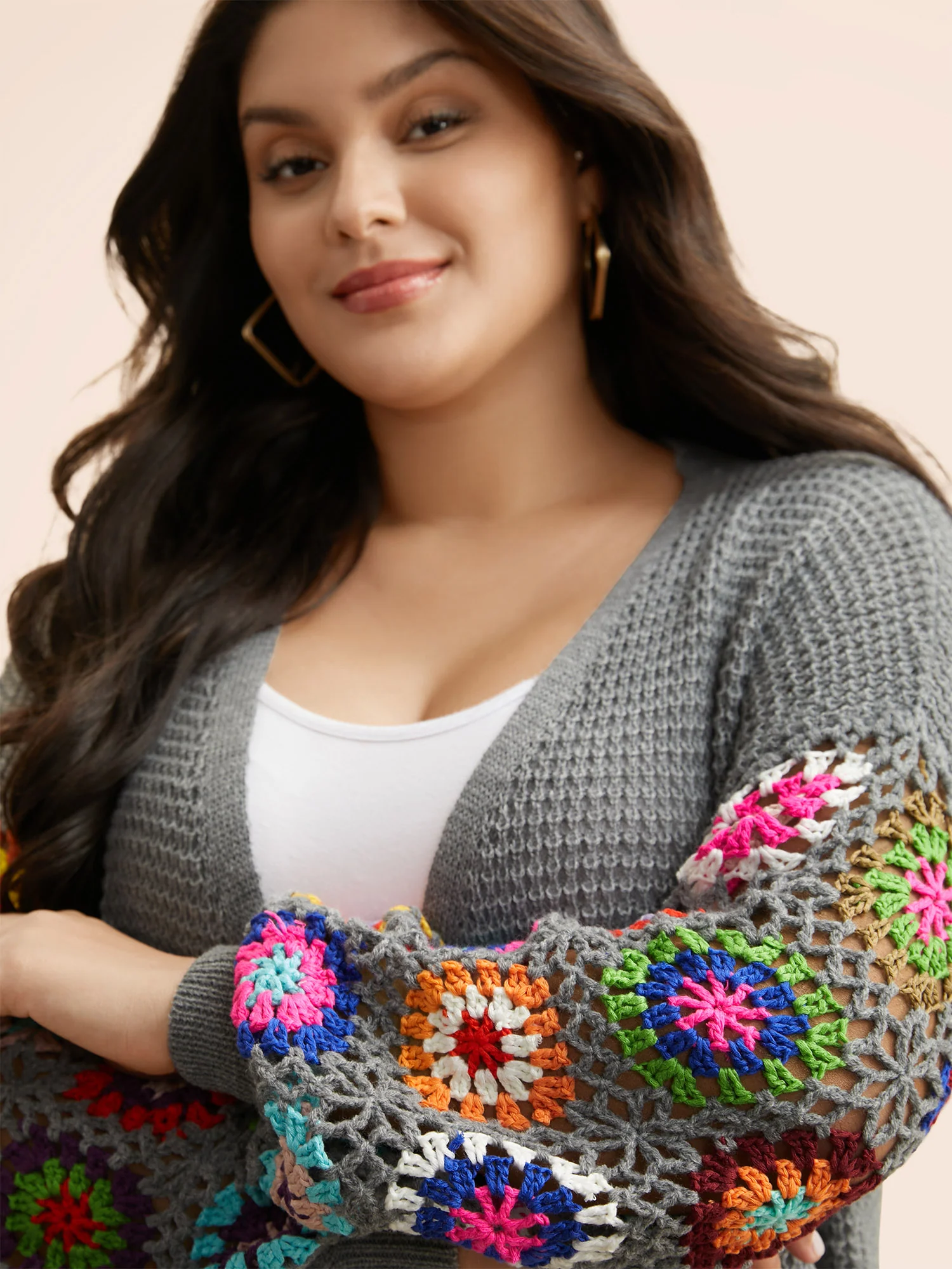 Crochet Floral Drop Shoulder Cut Out Cardigan - Image 13