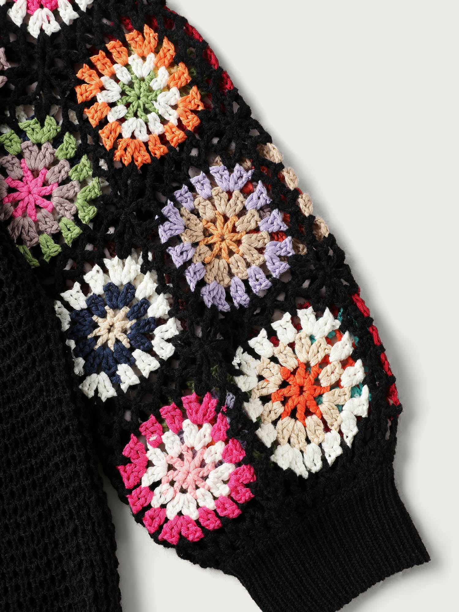 Crochet Floral Drop Shoulder Cut Out Cardigan - Image 8