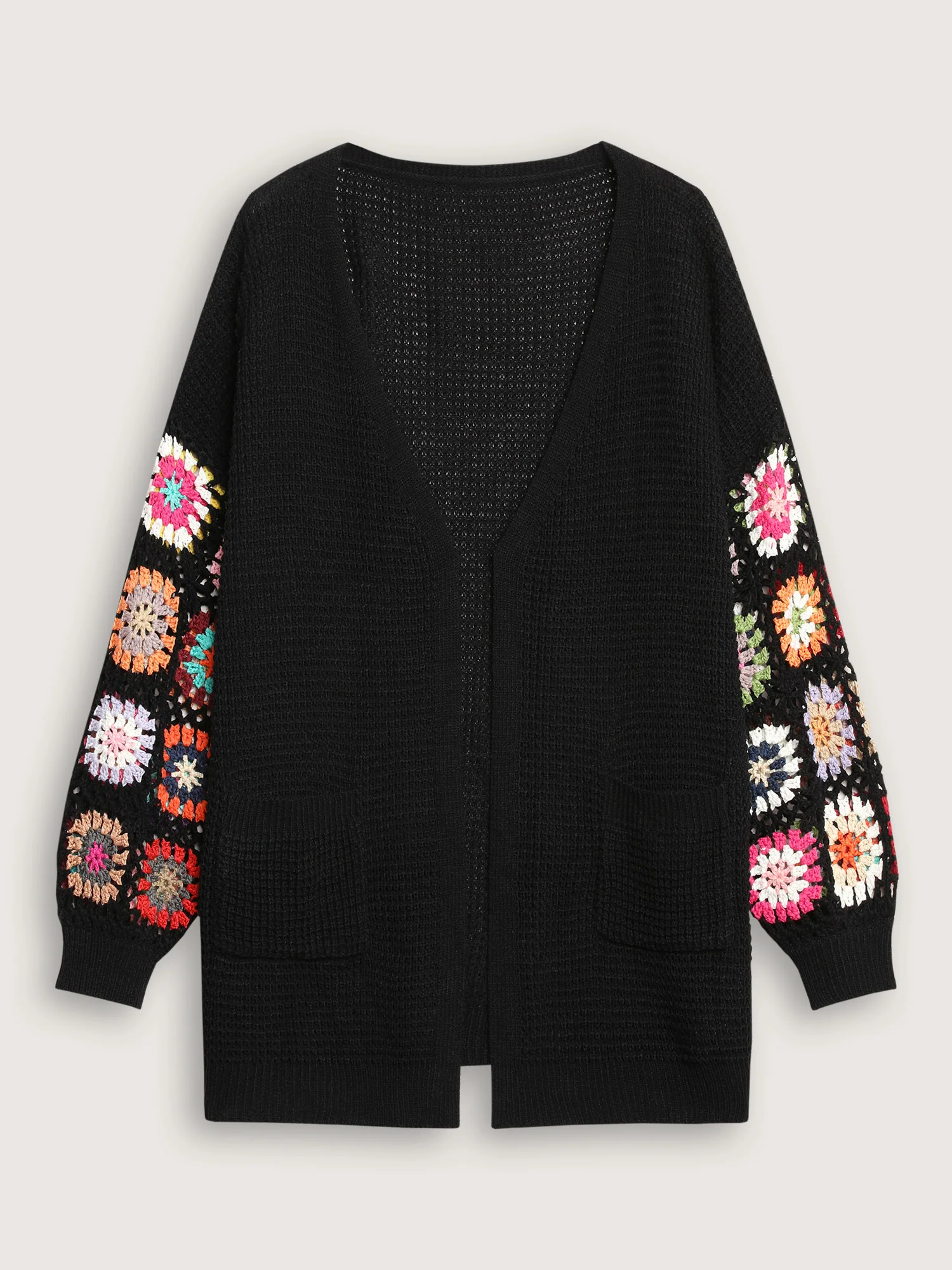 Crochet Floral Drop Shoulder Cut Out Cardigan - Image 9