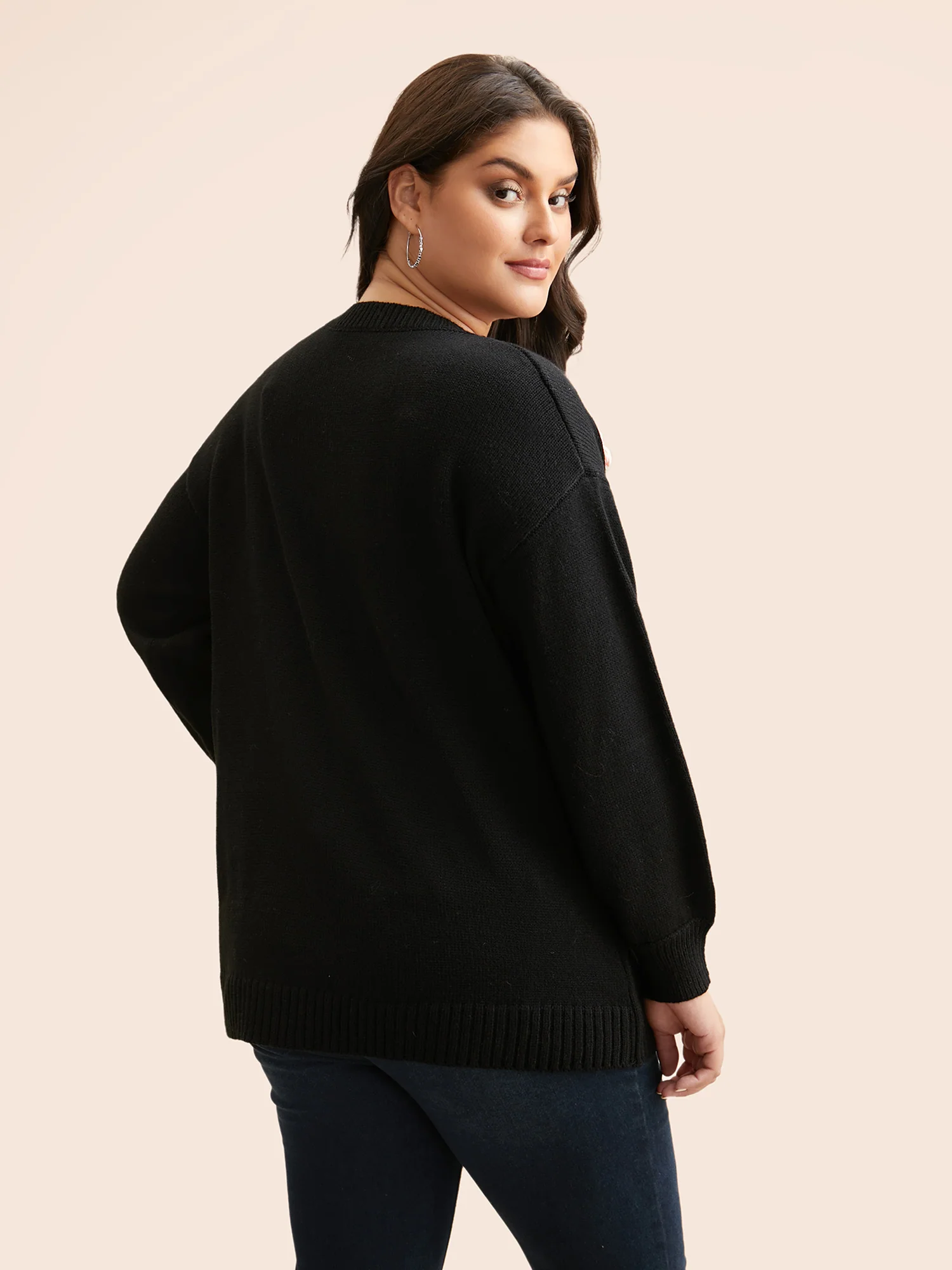 Crochet Floral Drop Shoulder Sleeve Pullover - Image 2