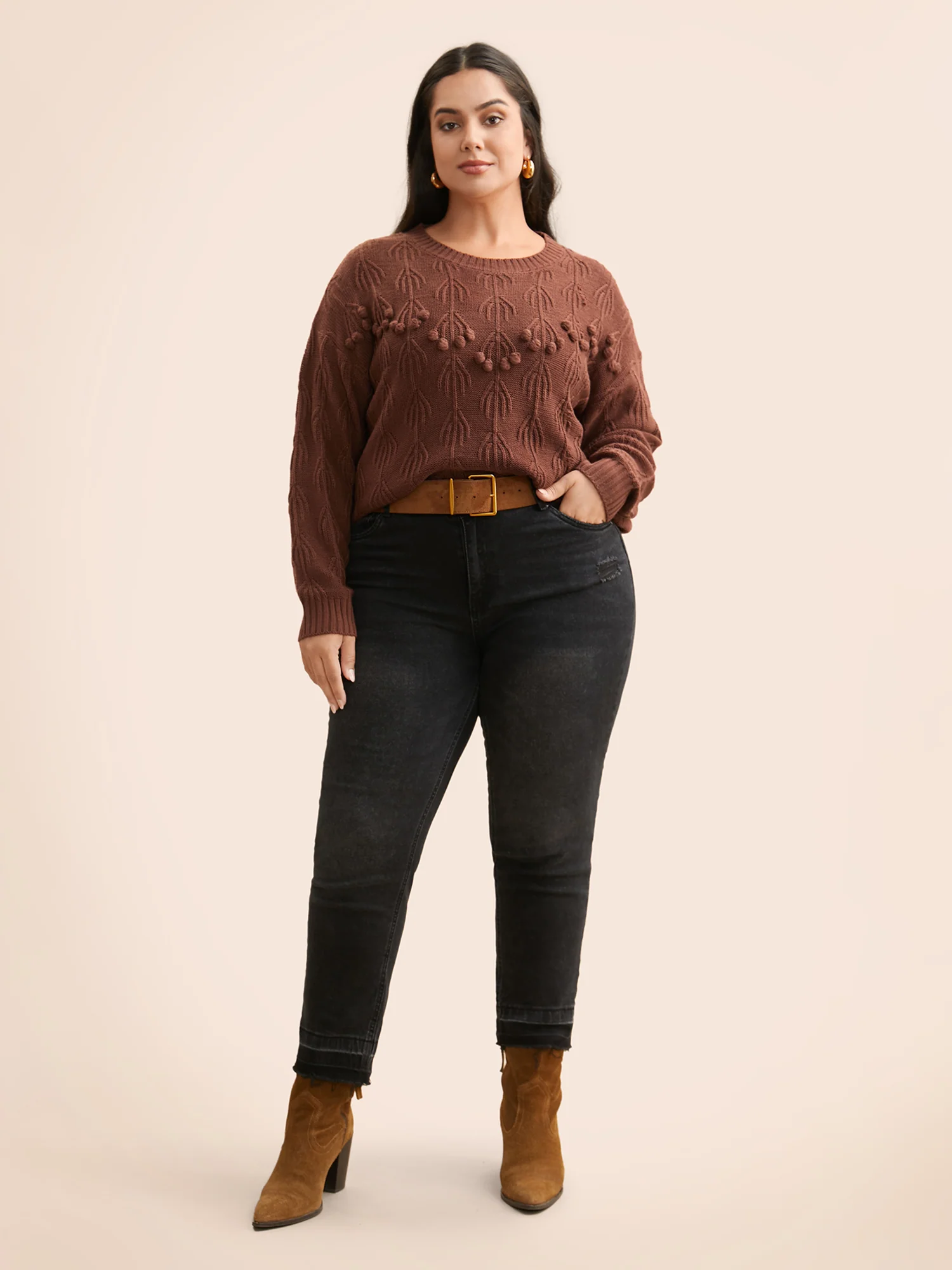 Crochet Floral Drop Shoulder Sleeve Pullover - Image 3