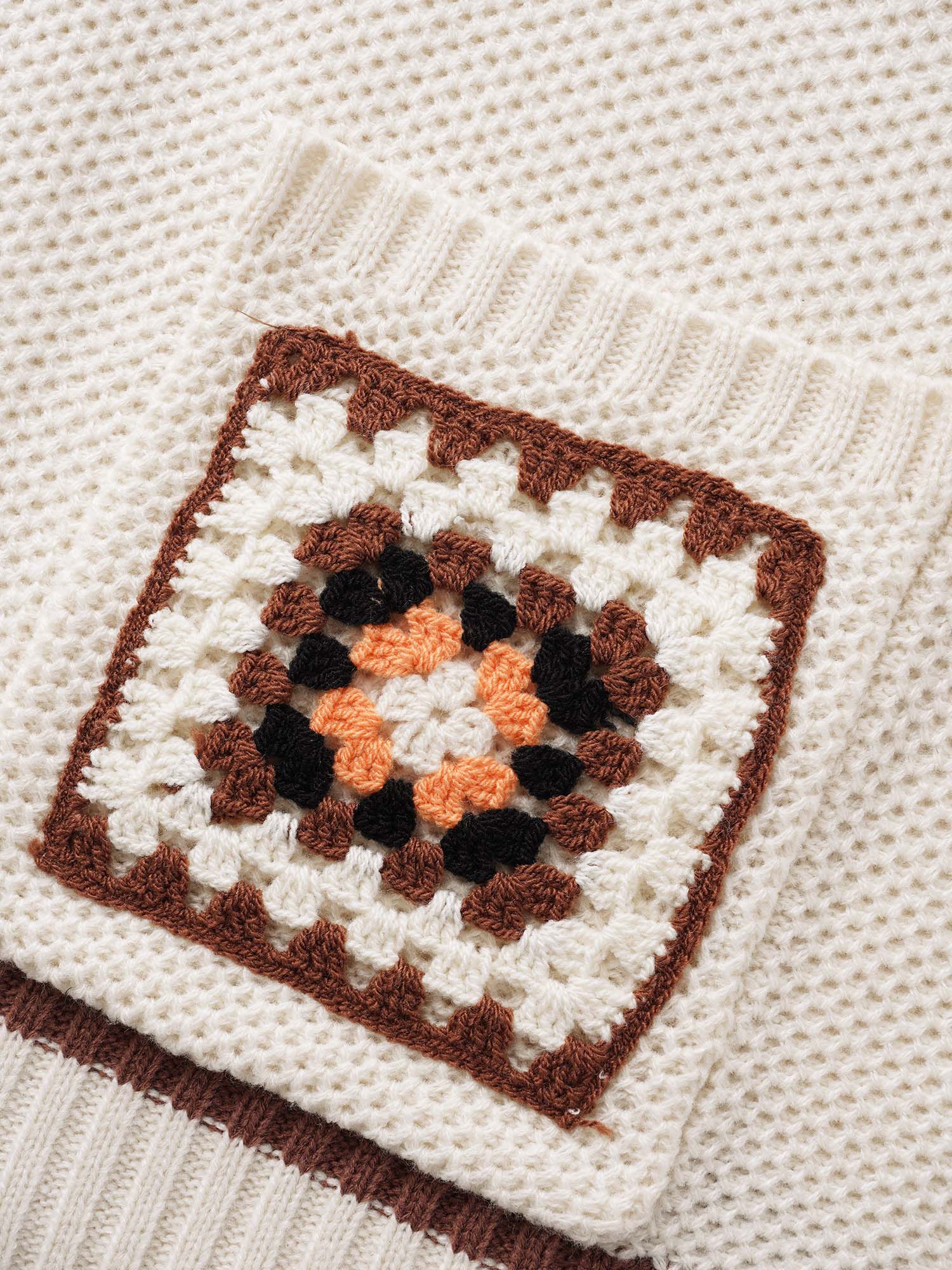 Crochet Floral Patch Pocket Drop Shoulder Cardigan - Image 6