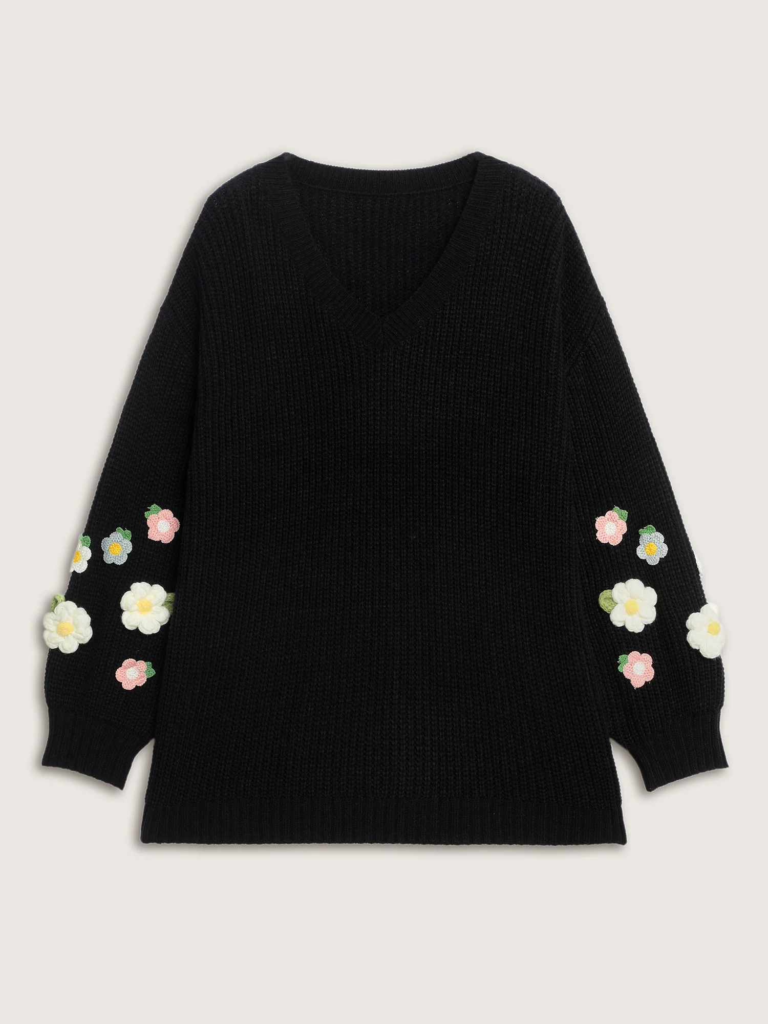 Crochet Floral Pattern V-Neck Pullover - Image 7