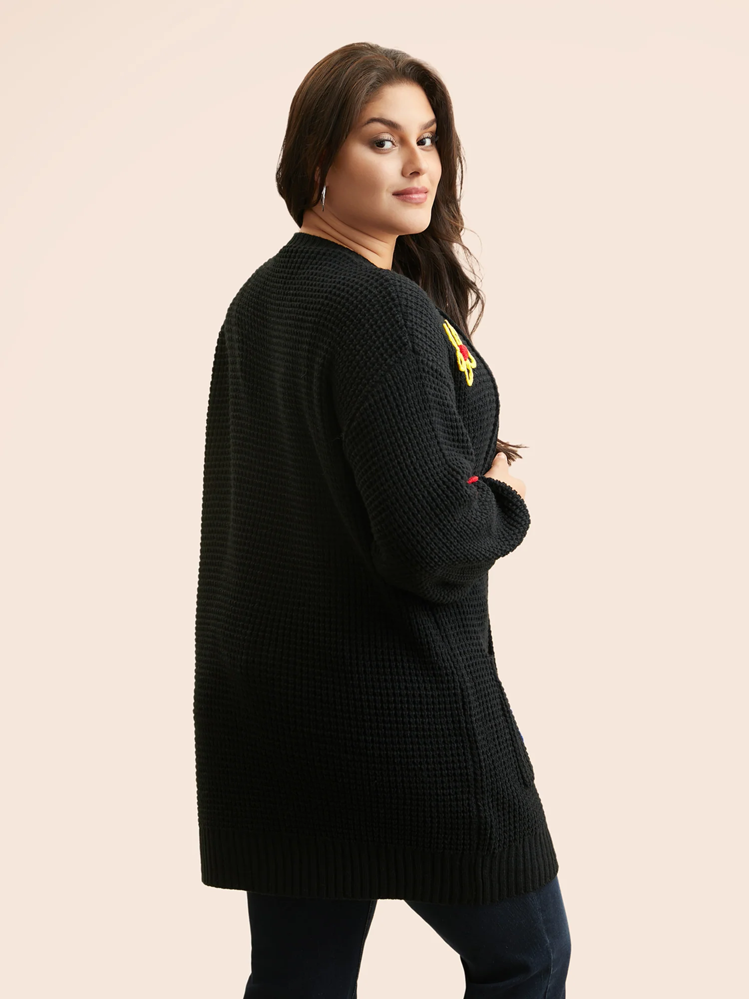 Crochet Floral Puff Sleeve Pocket Cardigan - Image 2