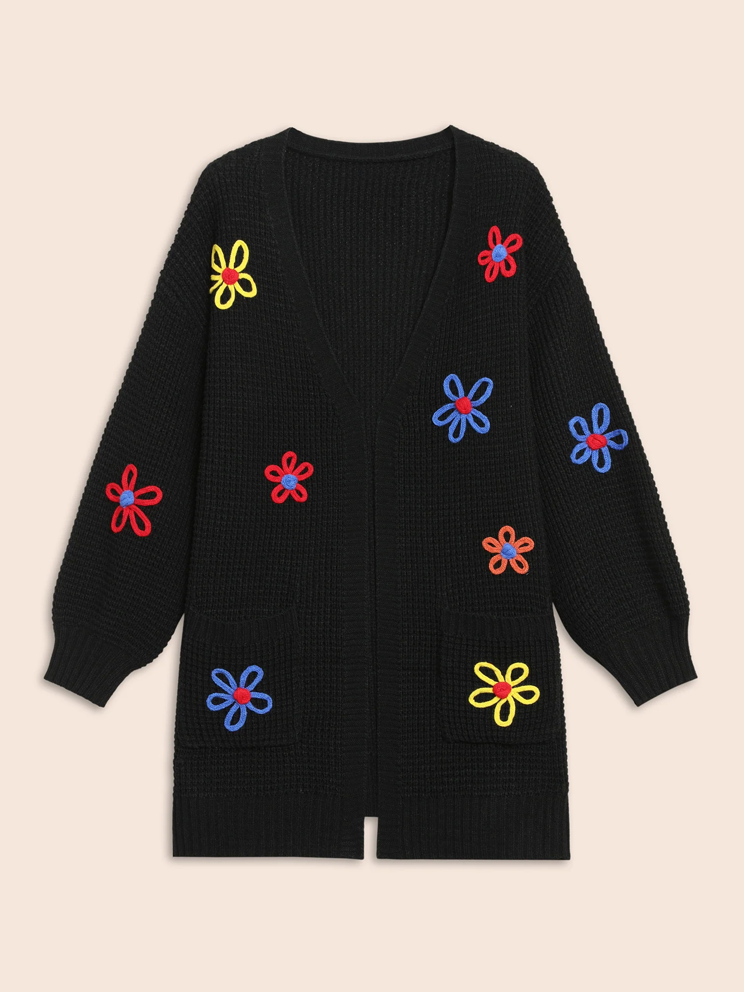 Crochet Floral Puff Sleeve Pocket Cardigan - Image 8
