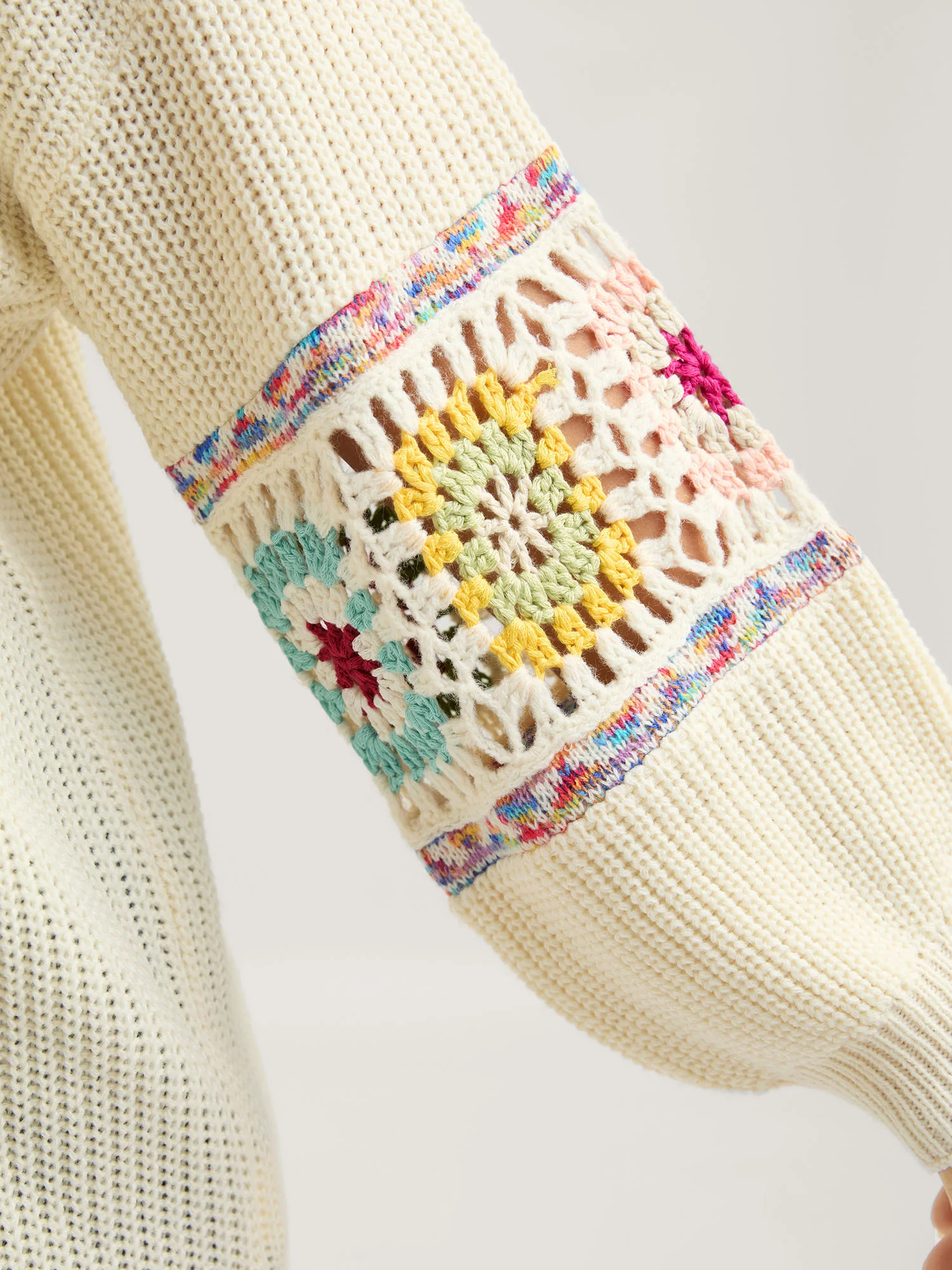 Crochet Floral Sleeve Lace Trim Pullover - Image 2
