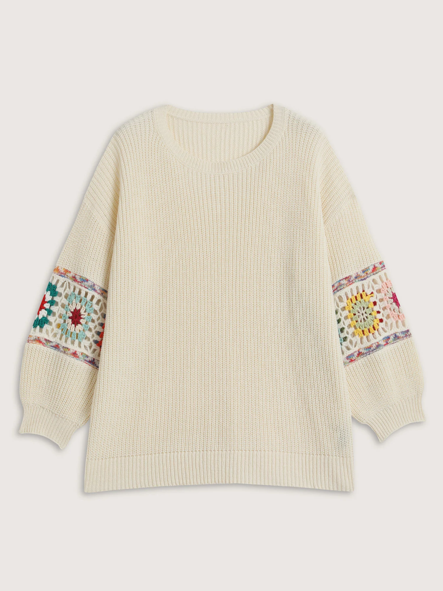 Crochet Floral Sleeve Lace Trim Pullover - Image 6