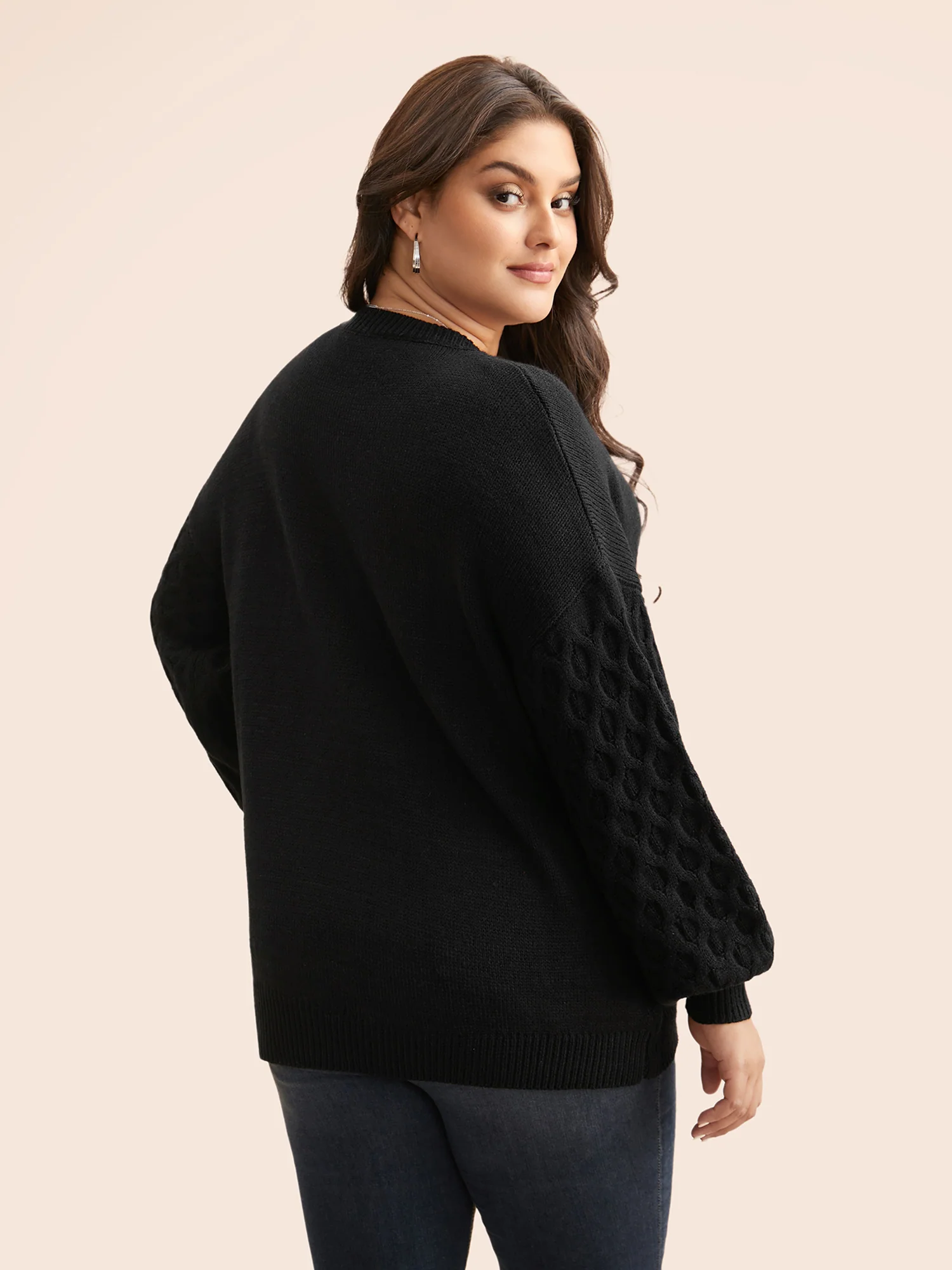 Crochet Floral Texture V Neck Pullover - Image 2